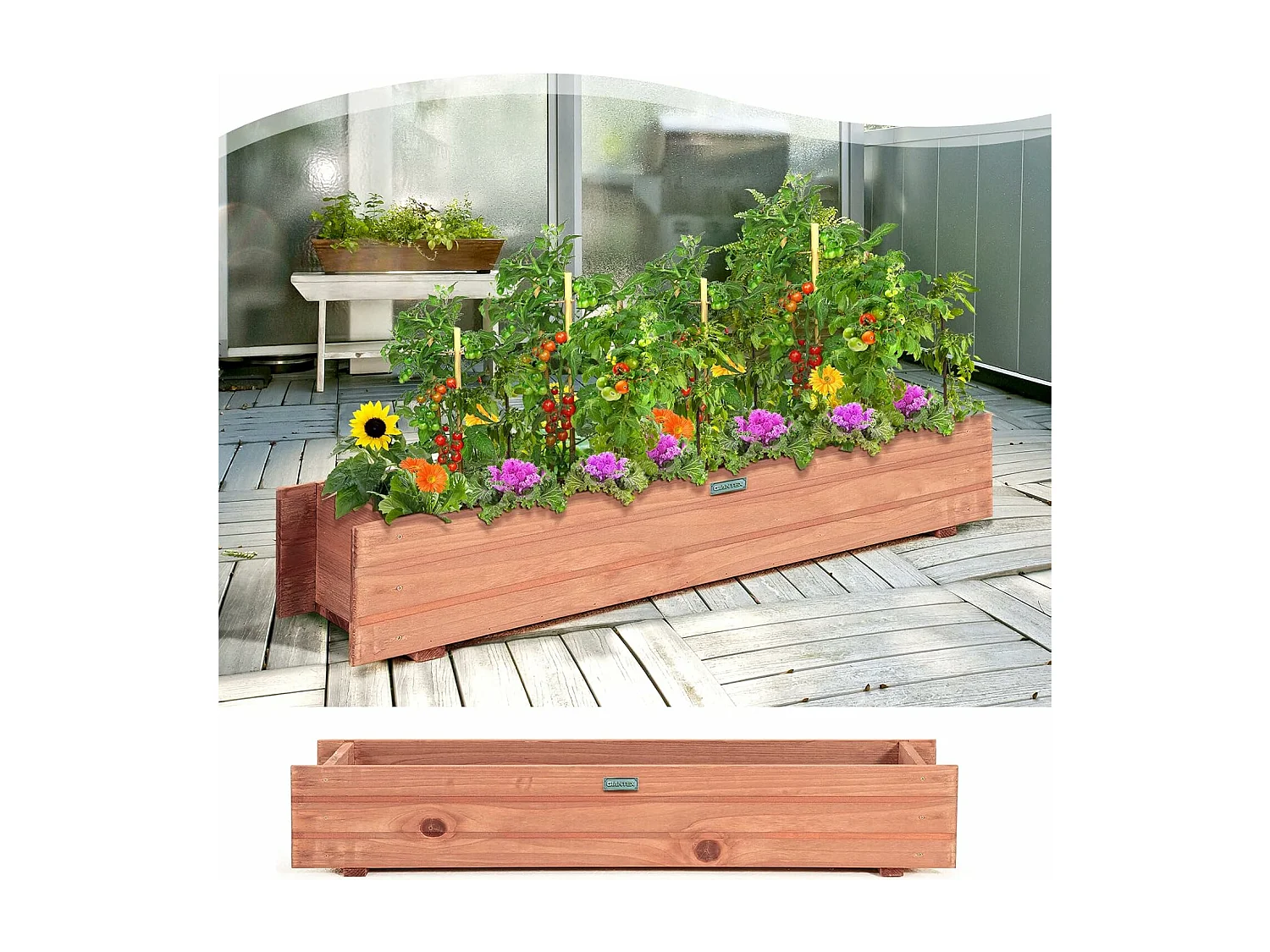 Verhoogd bloembed van hout, tuinbed, 91,5 x 18 x 16 cm, voor groenten, fruit, kruiden, plantenbak voor tuin, gazon, terras, balkon, geen montage nodig, bruin