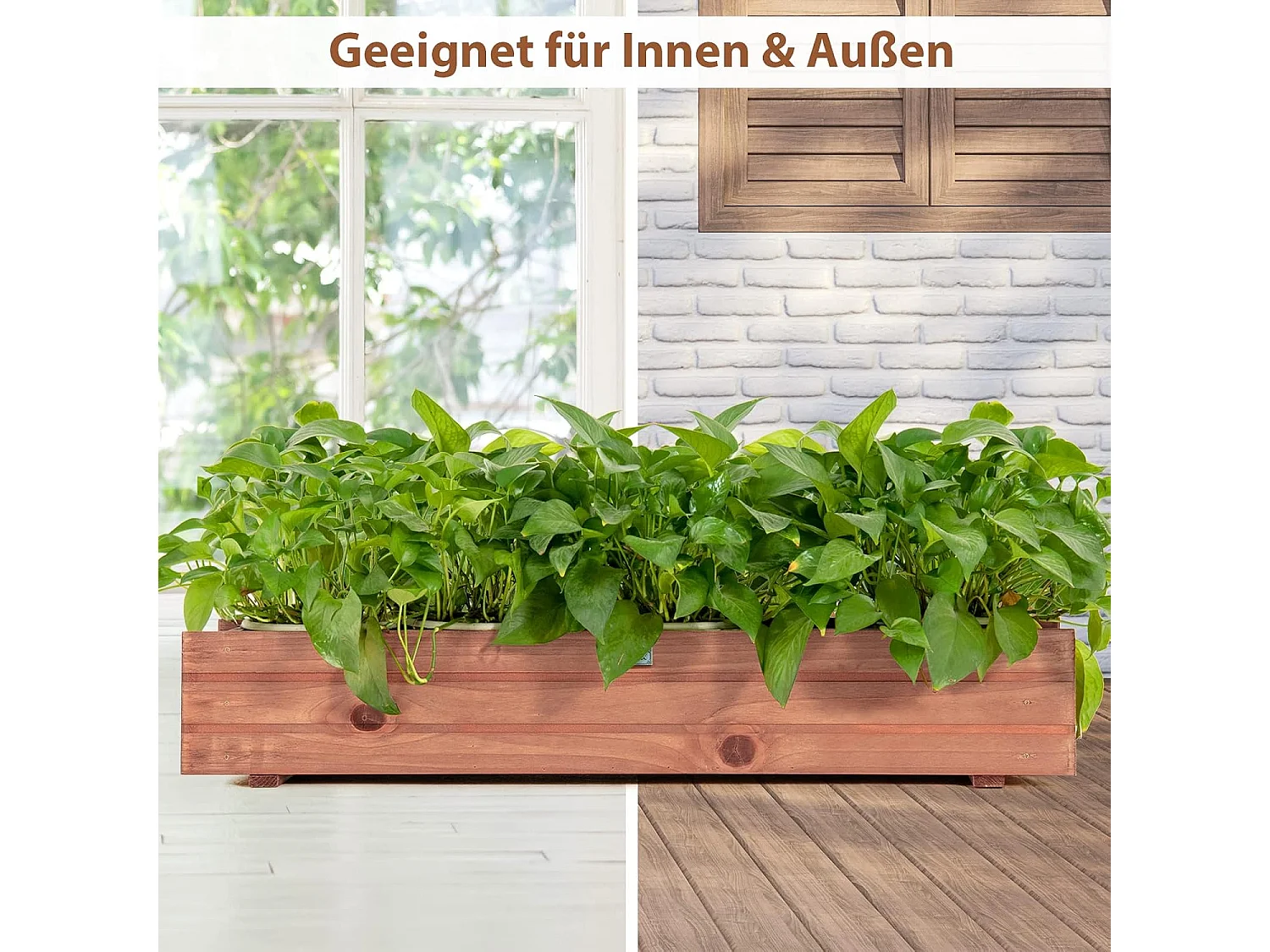 Verhoogd bloembed van hout, tuinbed, 91,5 x 18 x 16 cm, voor groenten, fruit, kruiden, plantenbak voor tuin, gazon, terras, balkon, geen montage nodig, bruin