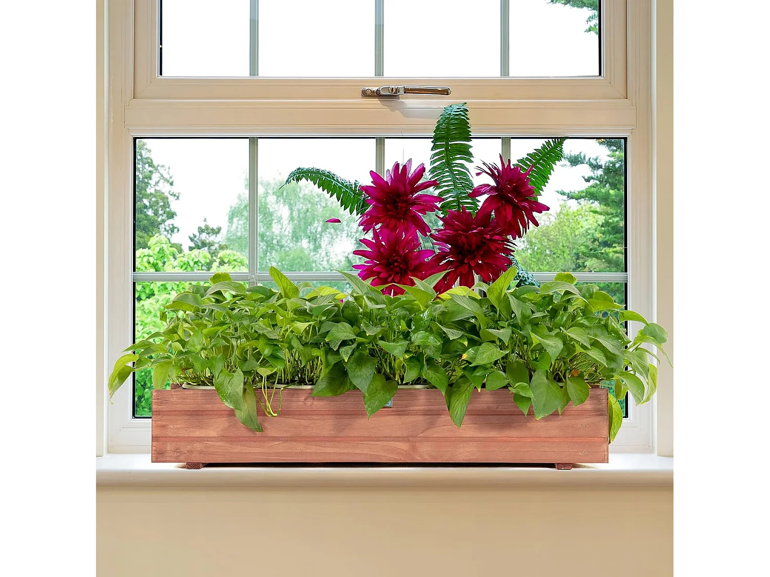 Verhoogd bloembed van hout, tuinbed, 91,5 x 18 x 16 cm, voor groenten, fruit, kruiden, plantenbak voor tuin, gazon, terras, balkon, geen montage nodig, bruin