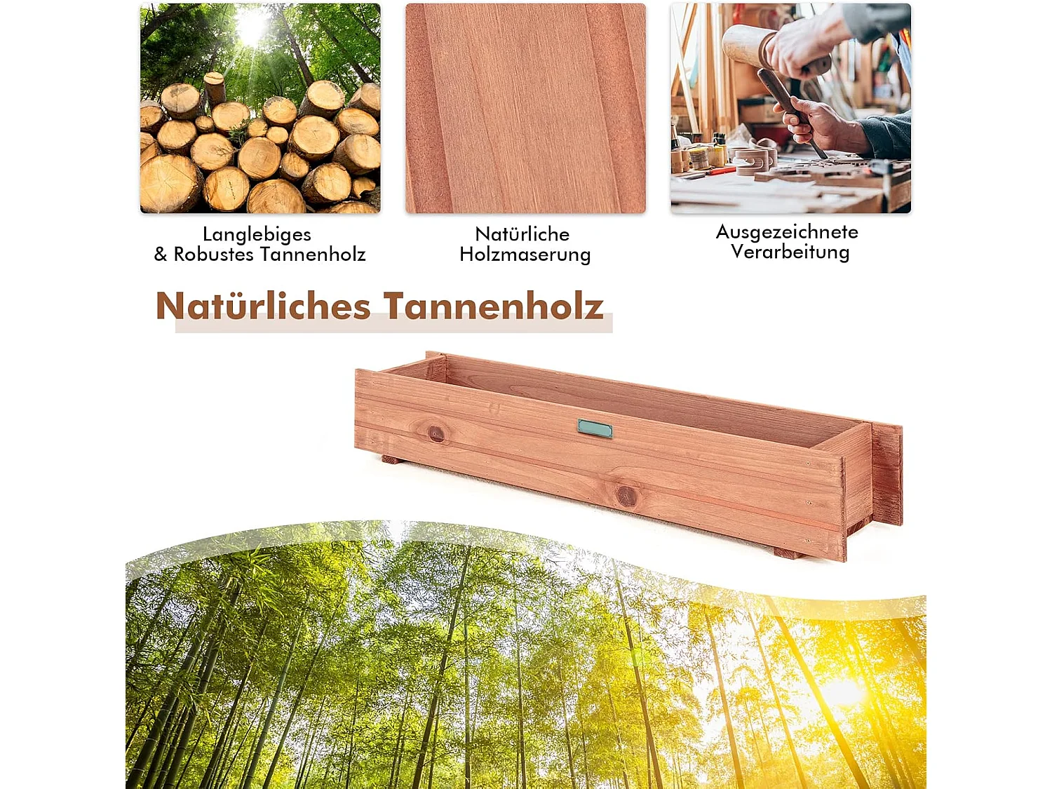 Verhoogd bloembed van hout, tuinbed, 91,5 x 18 x 16 cm, voor groenten, fruit, kruiden, plantenbak voor tuin, gazon, terras, balkon, geen montage nodig, bruin