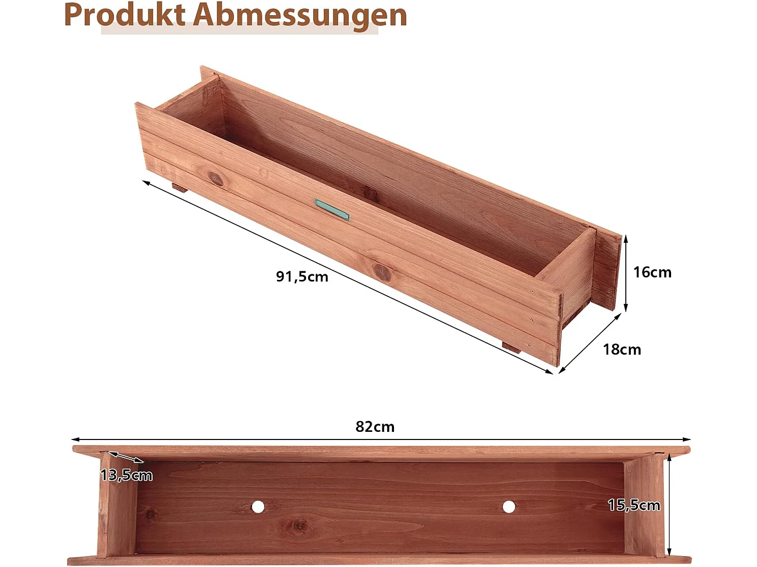 Verhoogd bloembed van hout, tuinbed, 91,5 x 18 x 16 cm, voor groenten, fruit, kruiden, plantenbak voor tuin, gazon, terras, balkon, geen montage nodig, bruin