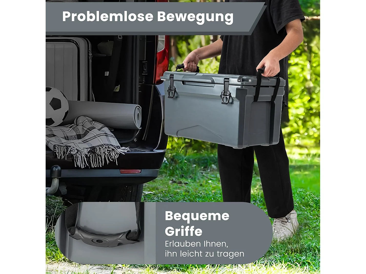 Thermobox, koelbox, draagbaar, warmtecontainer met flesopener en bekerhouder, thermobox, voedseltransportcontainer voor camping, picknick, 28 liter (grijs) SB33957