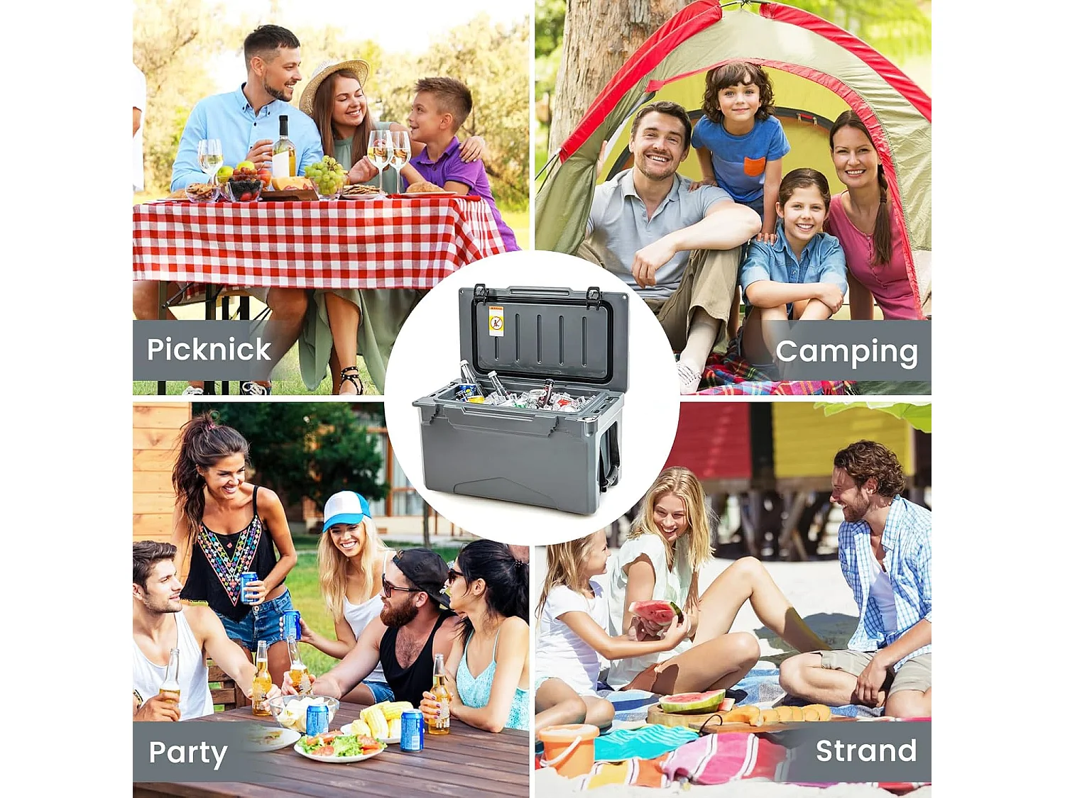 Thermobox, koelbox, draagbaar, warmtecontainer met flesopener en bekerhouder, thermobox, voedseltransportcontainer voor camping, picknick, 28 liter (grijs) SB33957