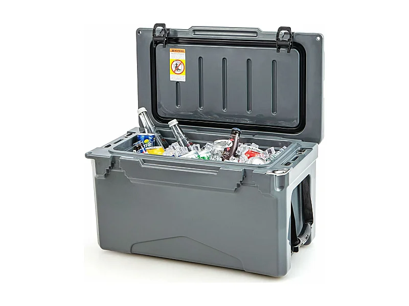 Thermobox, koelbox, draagbaar, warmtecontainer met flesopener en bekerhouder, thermobox, voedseltransportcontainer voor camping, picknick, 28 liter (grijs) SB33957