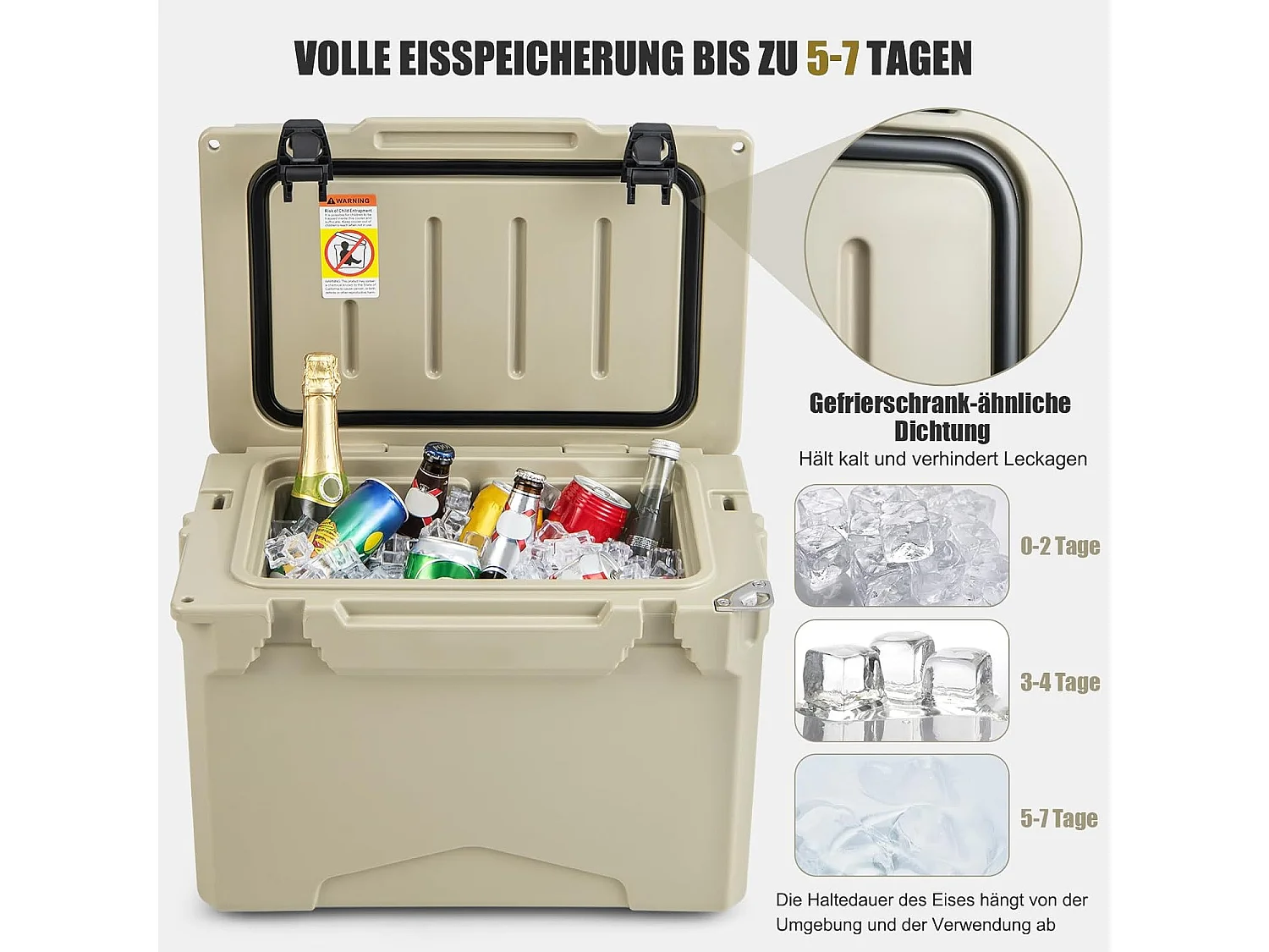 Thermobox, koelbox, draagbaar, warmtecontainer met flesopener en handvat, thermobox, voedseltransportcontainer voor camping, picknick, 21 liter (Kahki) SB33958