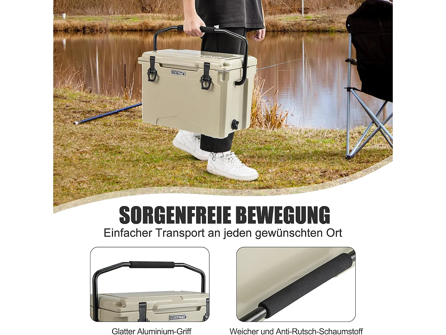 Thermobox, koelbox, draagbaar, warmtecontainer met flesopener en handvat, thermobox, voedseltransportcontainer voor camping, picknick, 21 liter (Kahki) SB33958