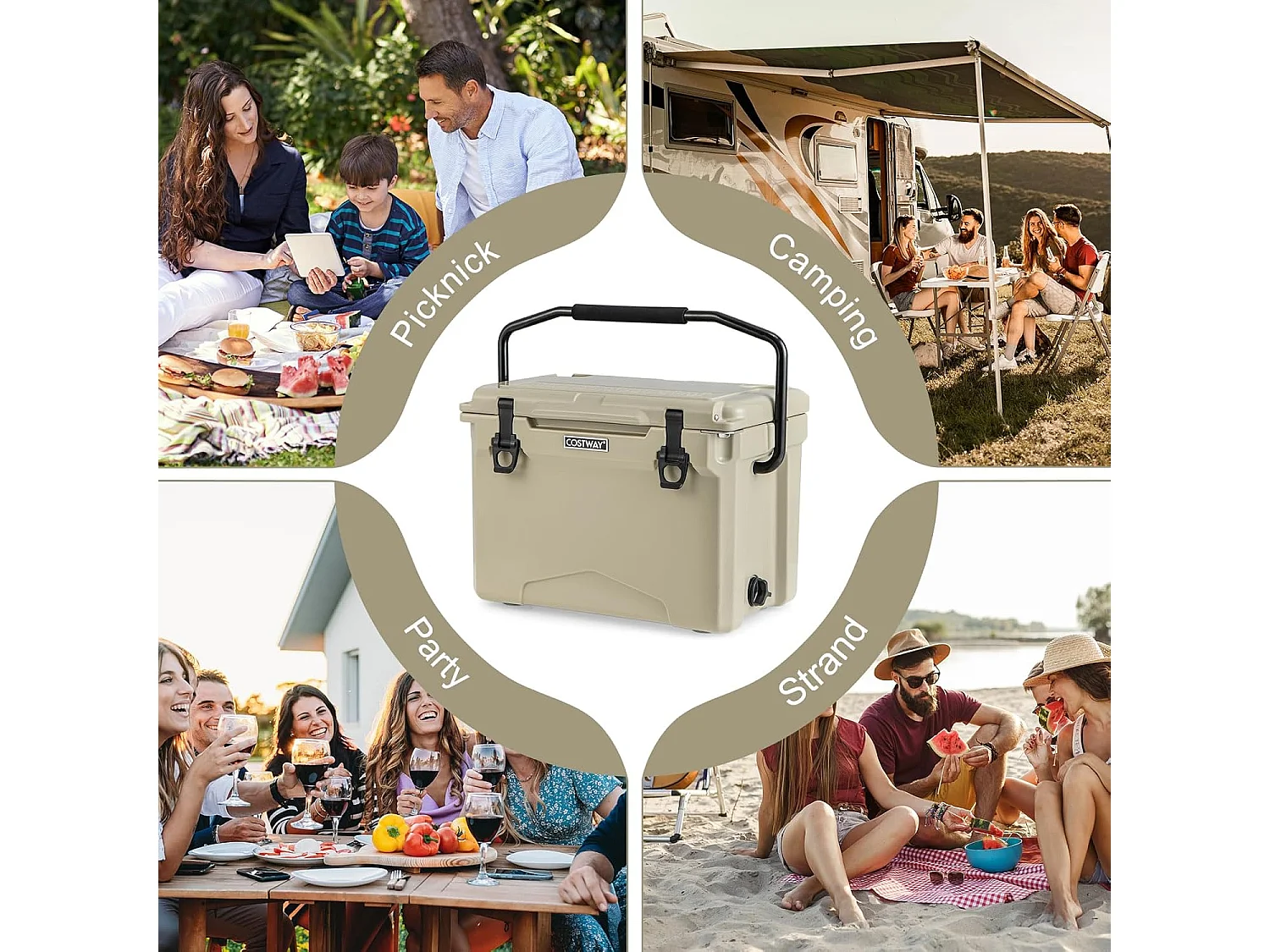 Thermobox, koelbox, draagbaar, warmtecontainer met flesopener en handvat, thermobox, voedseltransportcontainer voor camping, picknick, 21 liter (Kahki) SB33958