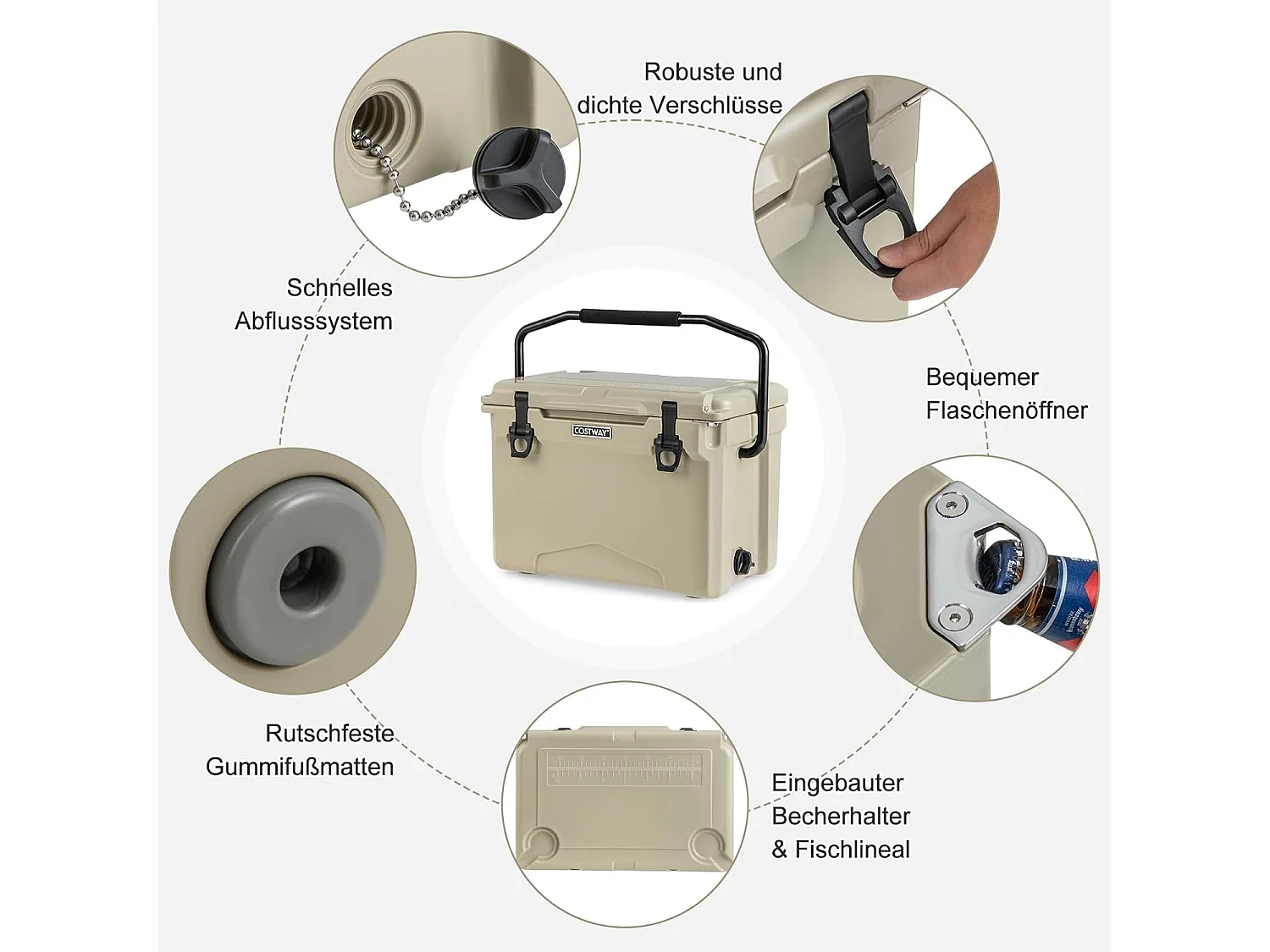 Thermobox, koelbox, draagbaar, warmtecontainer met flesopener en handvat, thermobox, voedseltransportcontainer voor camping, picknick, 21 liter (Kahki) SB33958