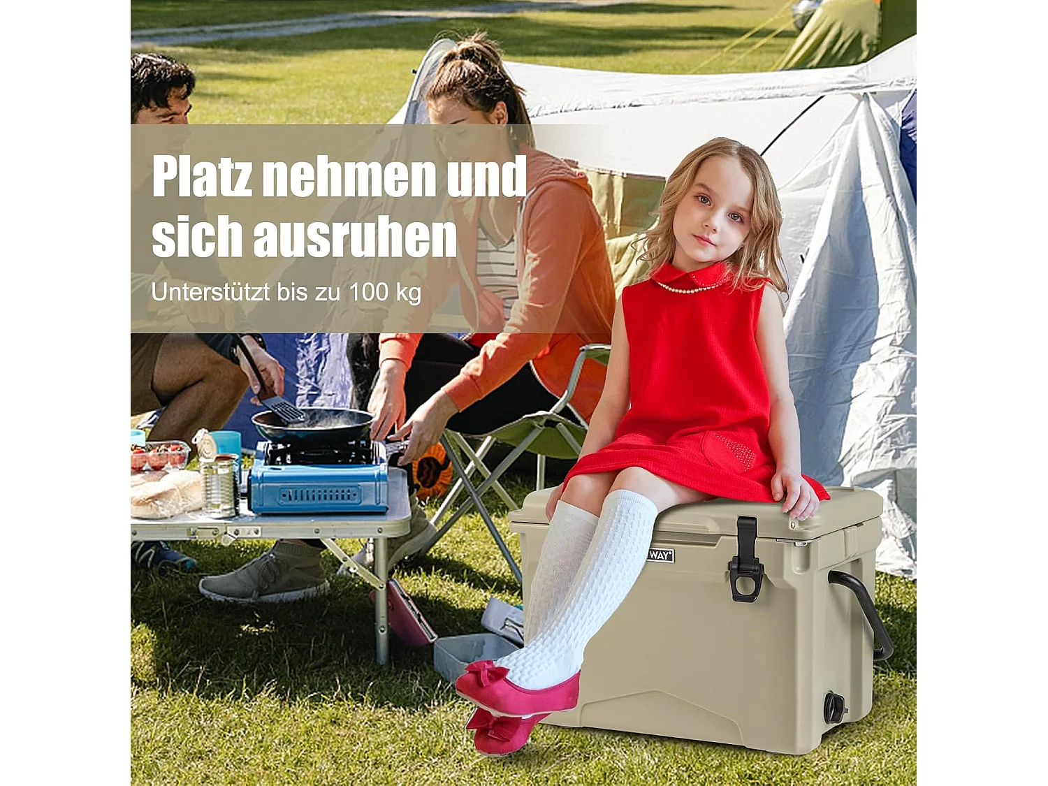 Thermobox, koelbox, draagbaar, warmtecontainer met flesopener en handvat, thermobox, voedseltransportcontainer voor camping, picknick, 21 liter (Kahki) SB33958