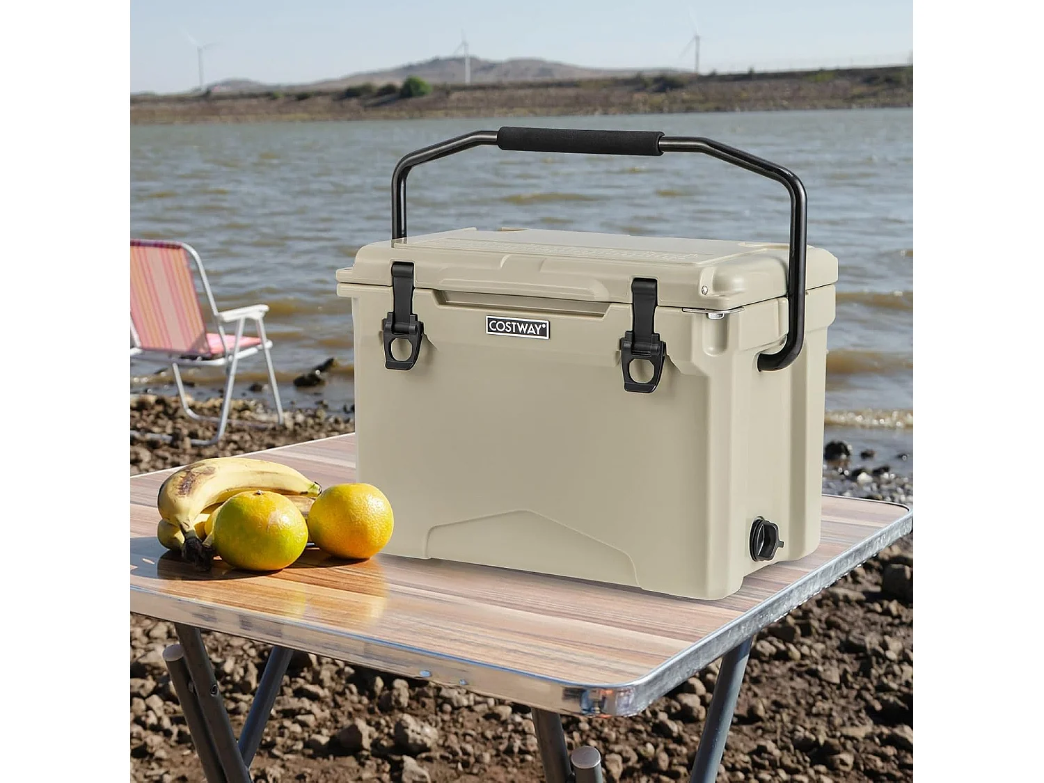 Thermobox, koelbox, draagbaar, warmtecontainer met flesopener en handvat, thermobox, voedseltransportcontainer voor camping, picknick, 21 liter (Kahki) SB33958