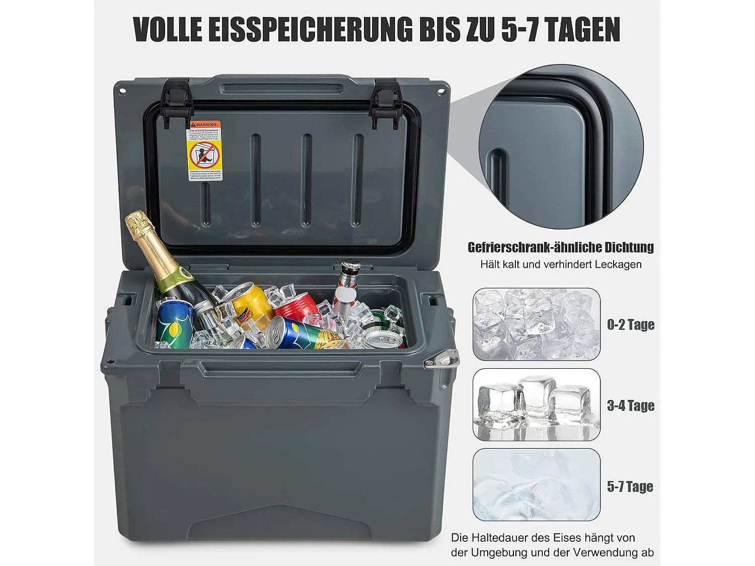 Isolatiebox, koelbox, draagbaar, warmtecontainer met flesopener en handvat, thermobox, voedseltransportcontainer voor camping, picknick, 21 liter (grijs) SB33958