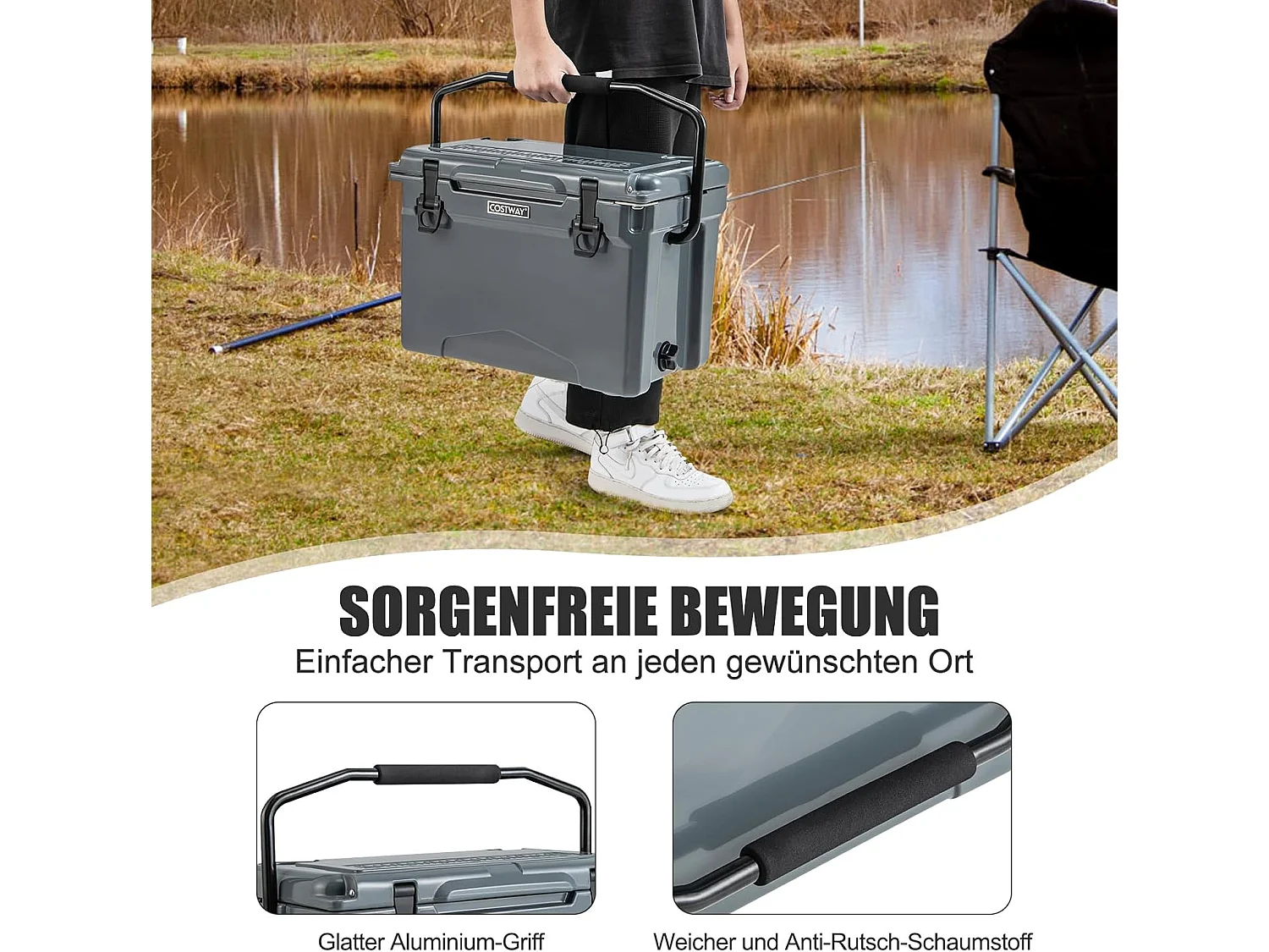 Isolatiebox, koelbox, draagbaar, warmtecontainer met flesopener en handvat, thermobox, voedseltransportcontainer voor camping, picknick, 21 liter (grijs) SB33958