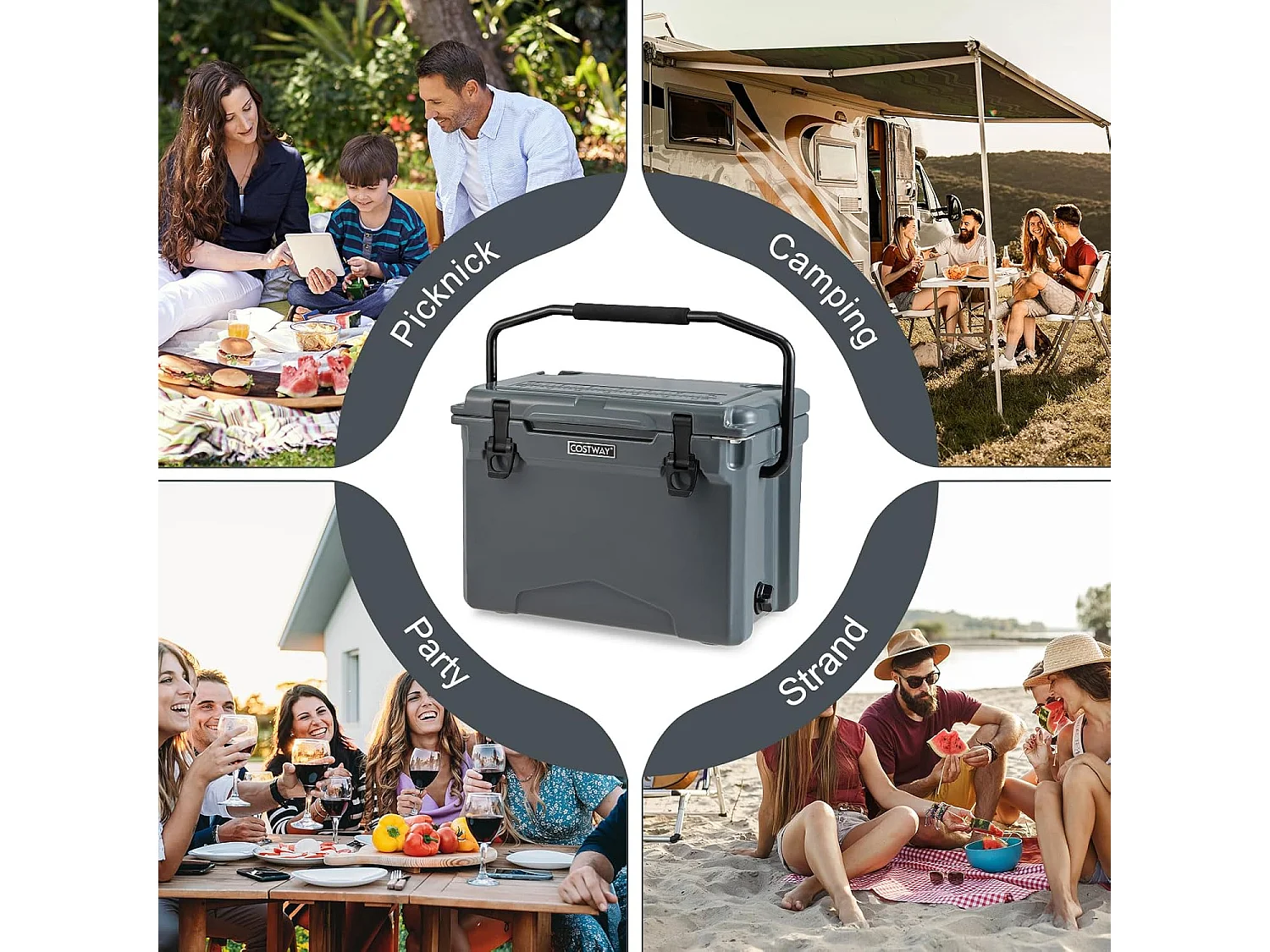 Isolatiebox, koelbox, draagbaar, warmtecontainer met flesopener en handvat, thermobox, voedseltransportcontainer voor camping, picknick, 21 liter (grijs) SB33958