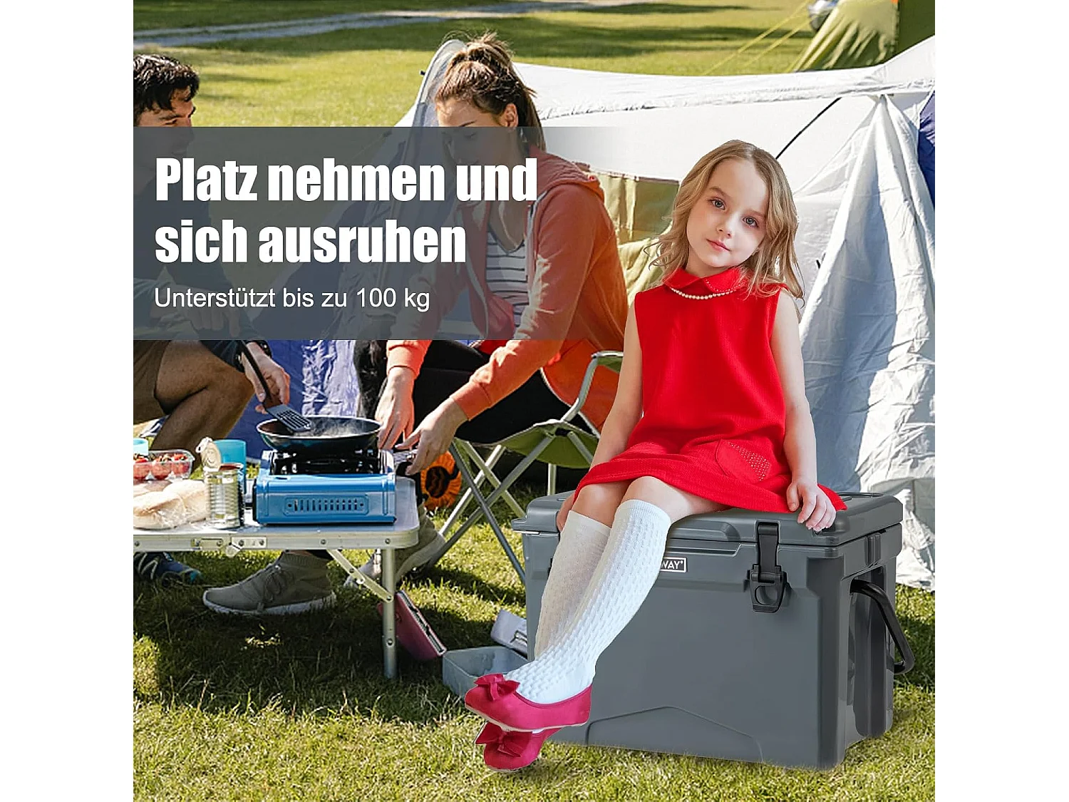 Isolatiebox, koelbox, draagbaar, warmtecontainer met flesopener en handvat, thermobox, voedseltransportcontainer voor camping, picknick, 21 liter (grijs) SB33958