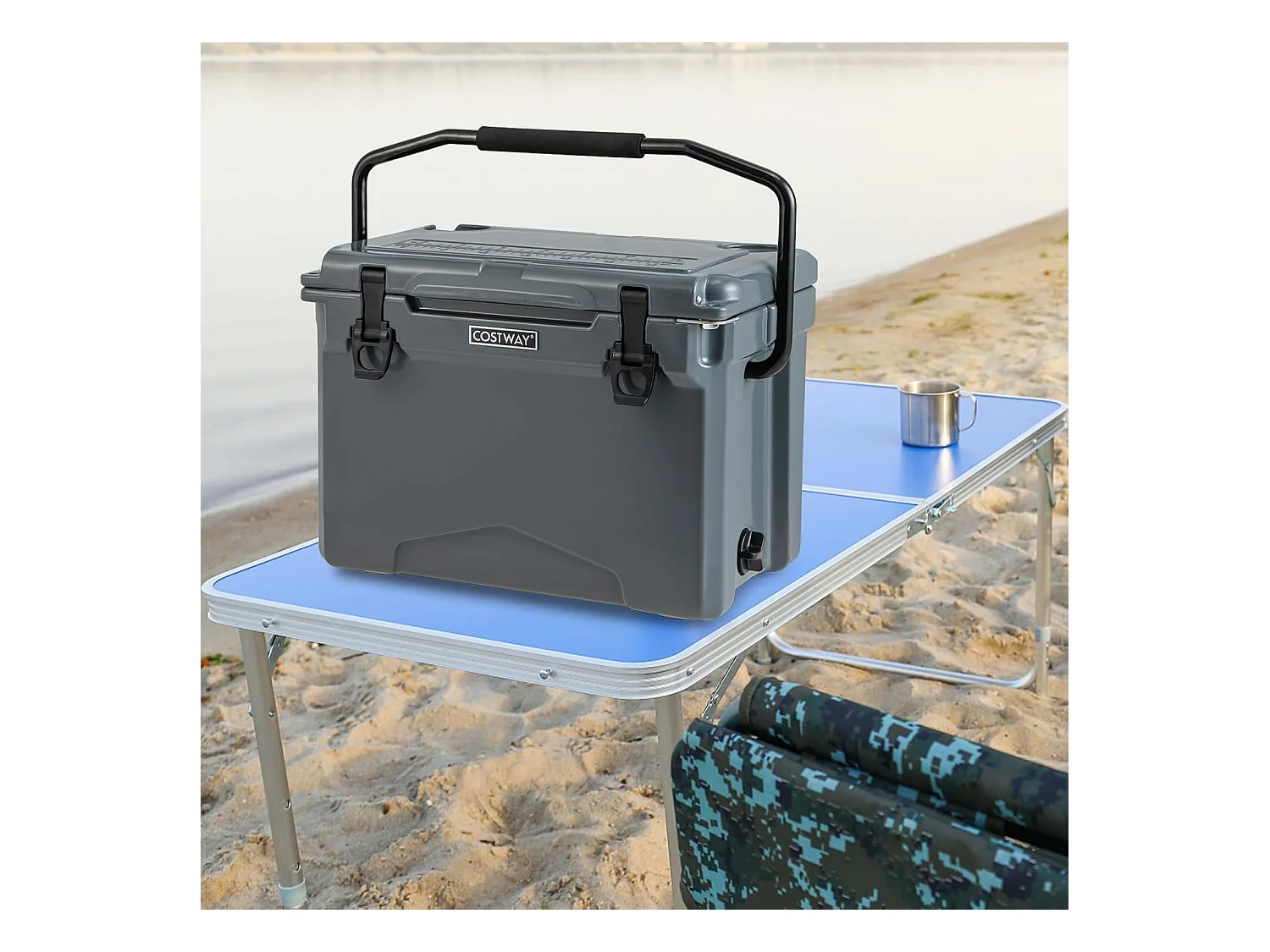 Isolatiebox, koelbox, draagbaar, warmtecontainer met flesopener en handvat, thermobox, voedseltransportcontainer voor camping, picknick, 21 liter (grijs) SB33958