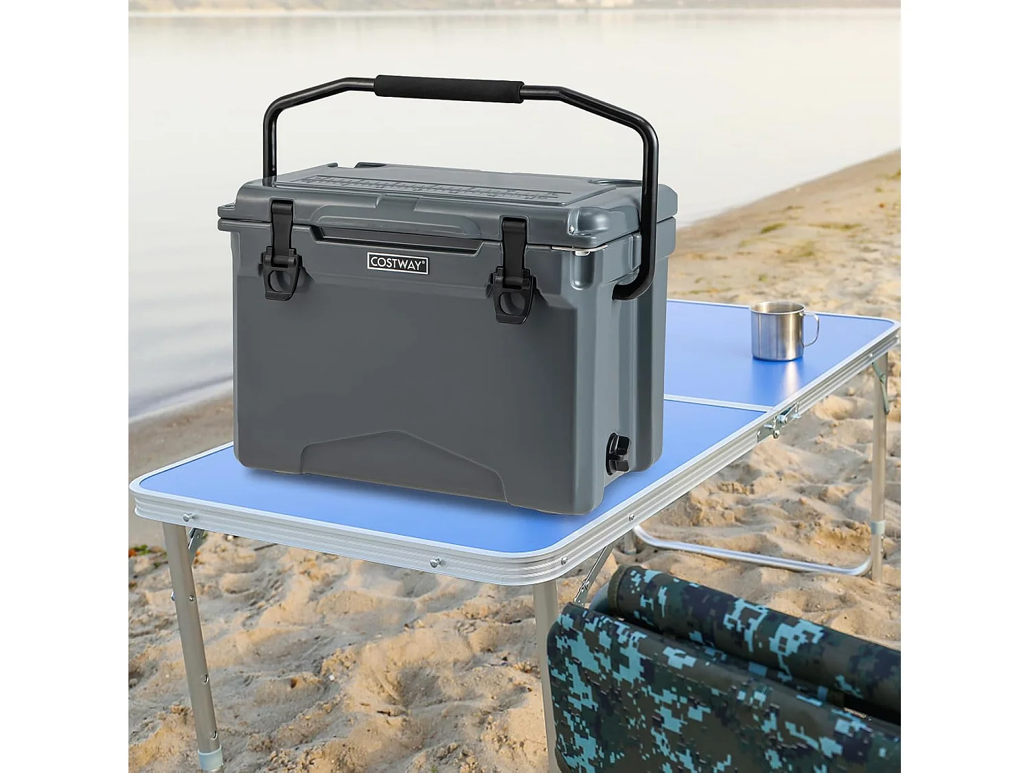 Isolatiebox, koelbox, draagbaar, warmtecontainer met flesopener en handvat, thermobox, voedseltransportcontainer voor camping, picknick, 21 liter (grijs) SB33958