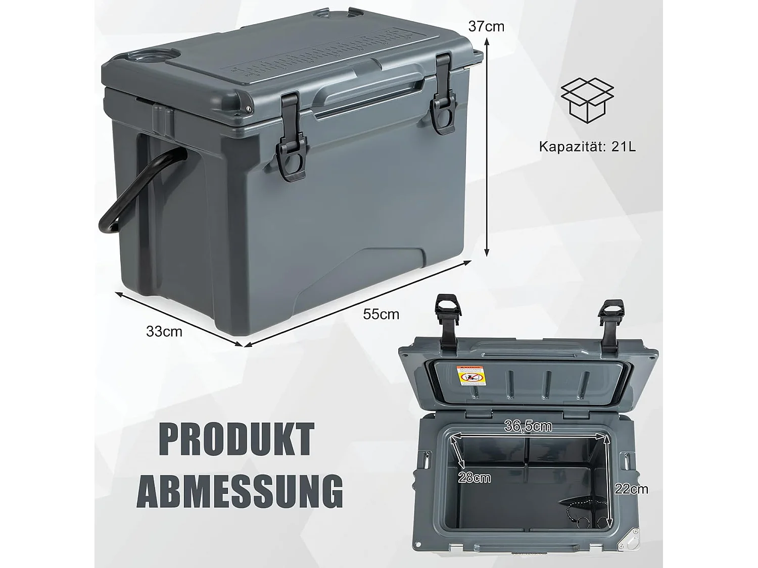 Isolatiebox, koelbox, draagbaar, warmtecontainer met flesopener en handvat, thermobox, voedseltransportcontainer voor camping, picknick, 21 liter (grijs) SB33958