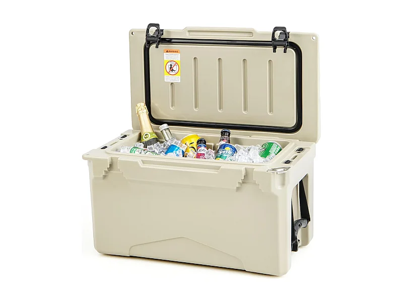 Isolatiebox, koelbox, draagbaar, warmtecontainer met flesopener en bekerhouder, thermobox, voedseltransportcontainer voor camping, picknick, 28 liter (kaki)SB33957