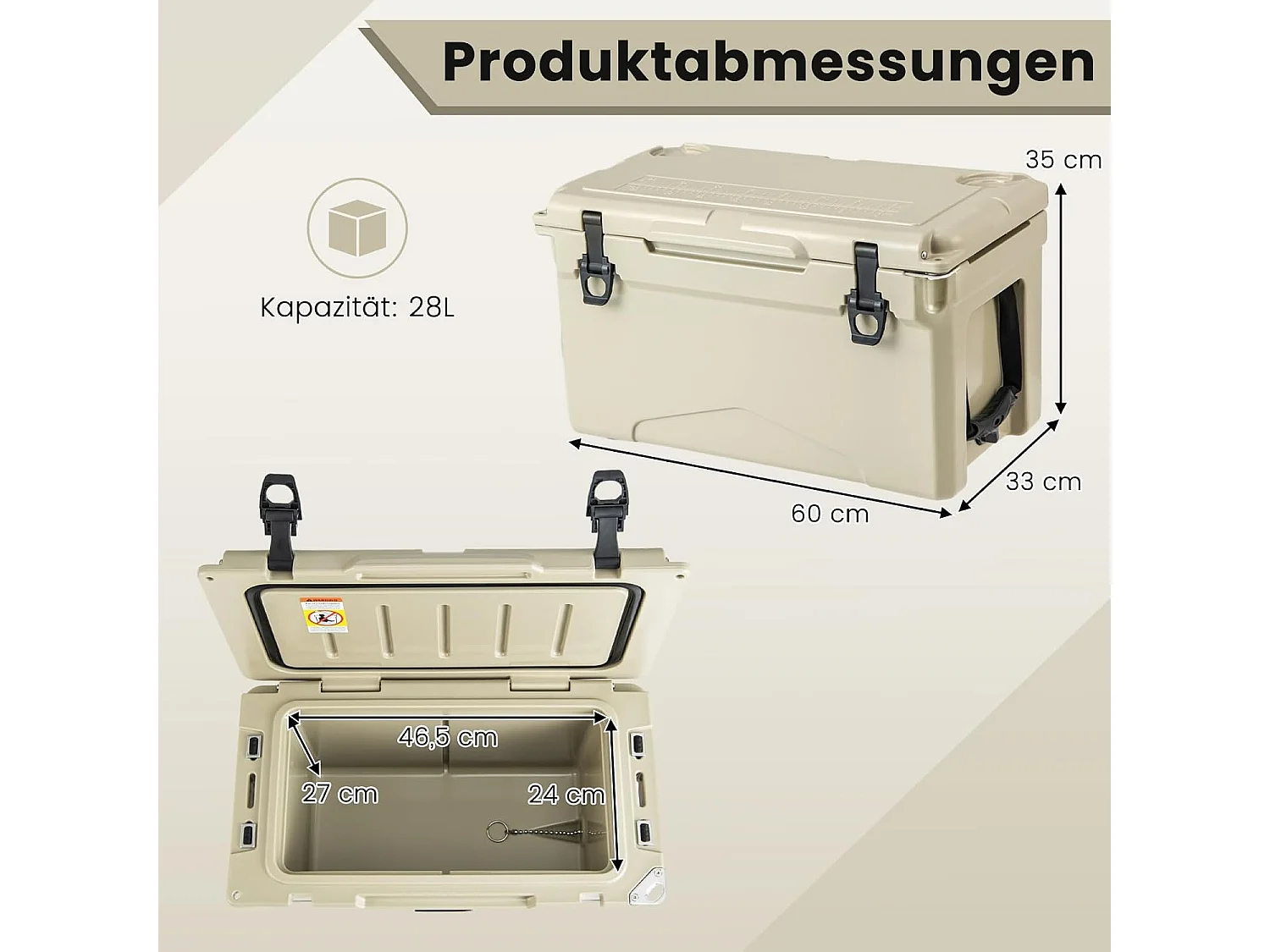 Isolatiebox, koelbox, draagbaar, warmtecontainer met flesopener en bekerhouder, thermobox, voedseltransportcontainer voor camping, picknick, 28 liter (kaki)SB33957