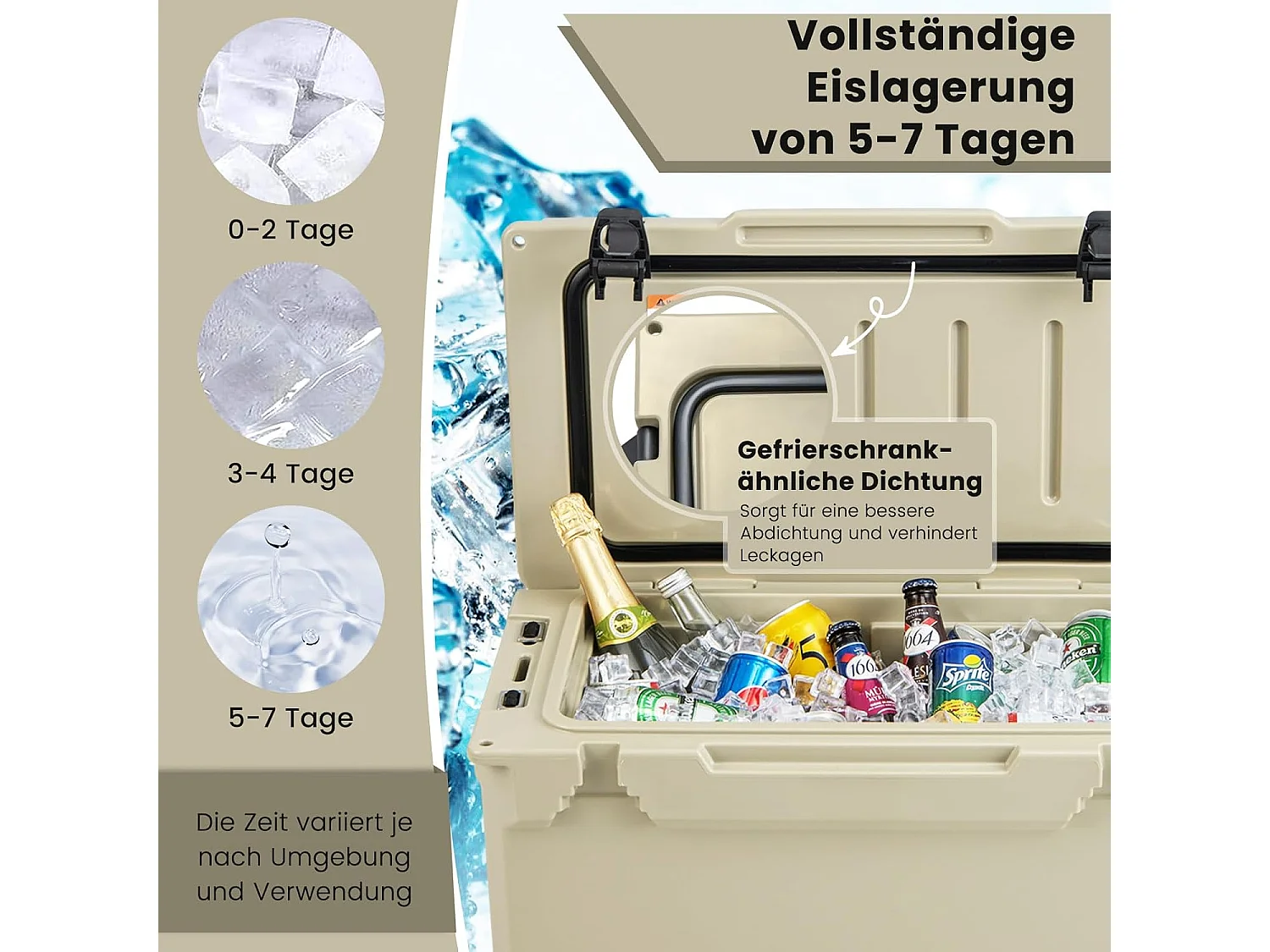 Isolatiebox, koelbox, draagbaar, warmtecontainer met flesopener en bekerhouder, thermobox, voedseltransportcontainer voor camping, picknick, 28 liter (kaki)SB33957
