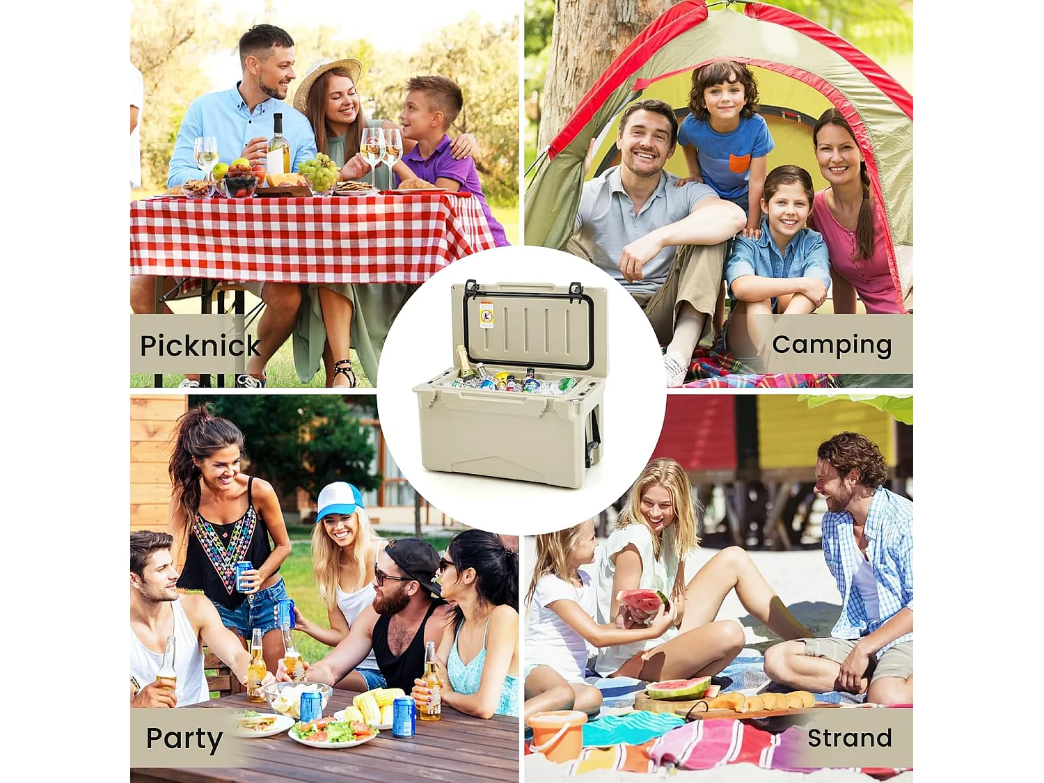 Isolatiebox, koelbox, draagbaar, warmtecontainer met flesopener en bekerhouder, thermobox, voedseltransportcontainer voor camping, picknick, 28 liter (kaki)SB33957