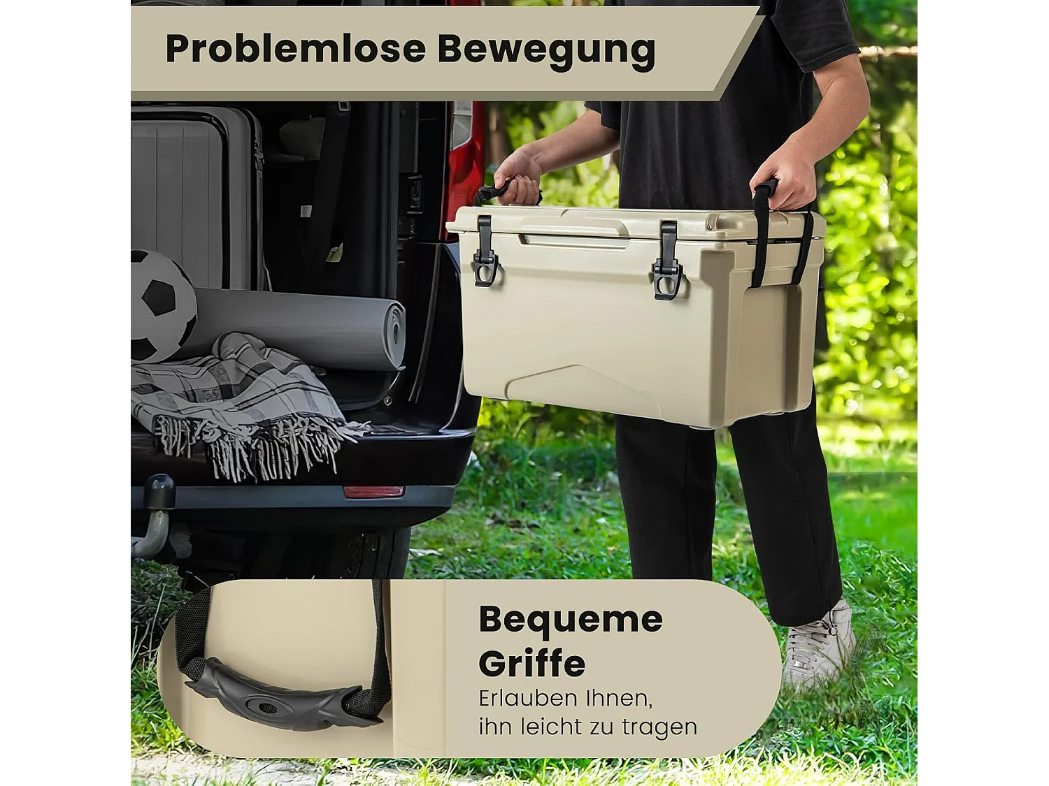 Isolatiebox, koelbox, draagbaar, warmtecontainer met flesopener en bekerhouder, thermobox, voedseltransportcontainer voor camping, picknick, 28 liter (kaki)SB33957