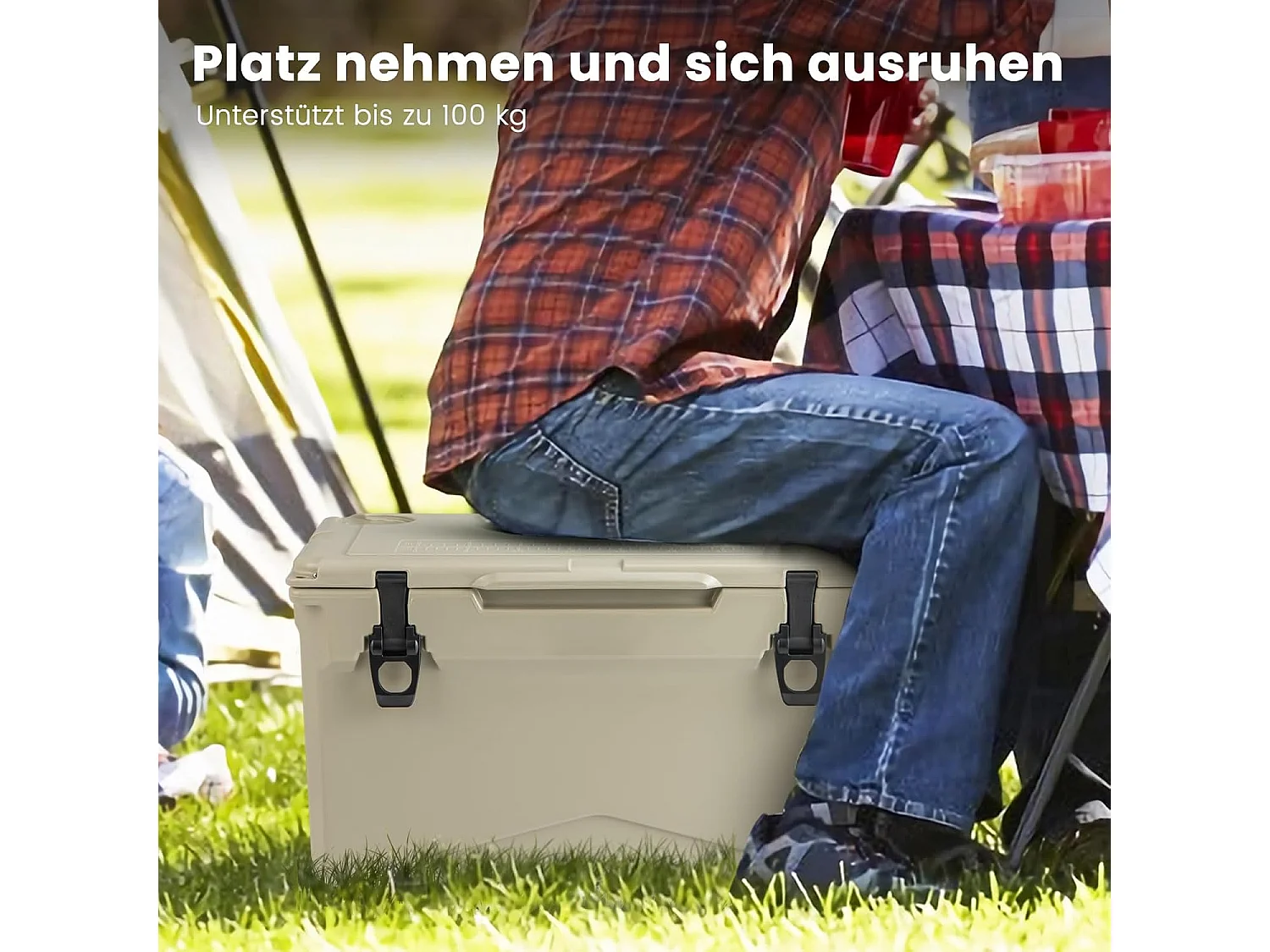 Isolatiebox, koelbox, draagbaar, warmtecontainer met flesopener en bekerhouder, thermobox, voedseltransportcontainer voor camping, picknick, 28 liter (kaki)SB33957