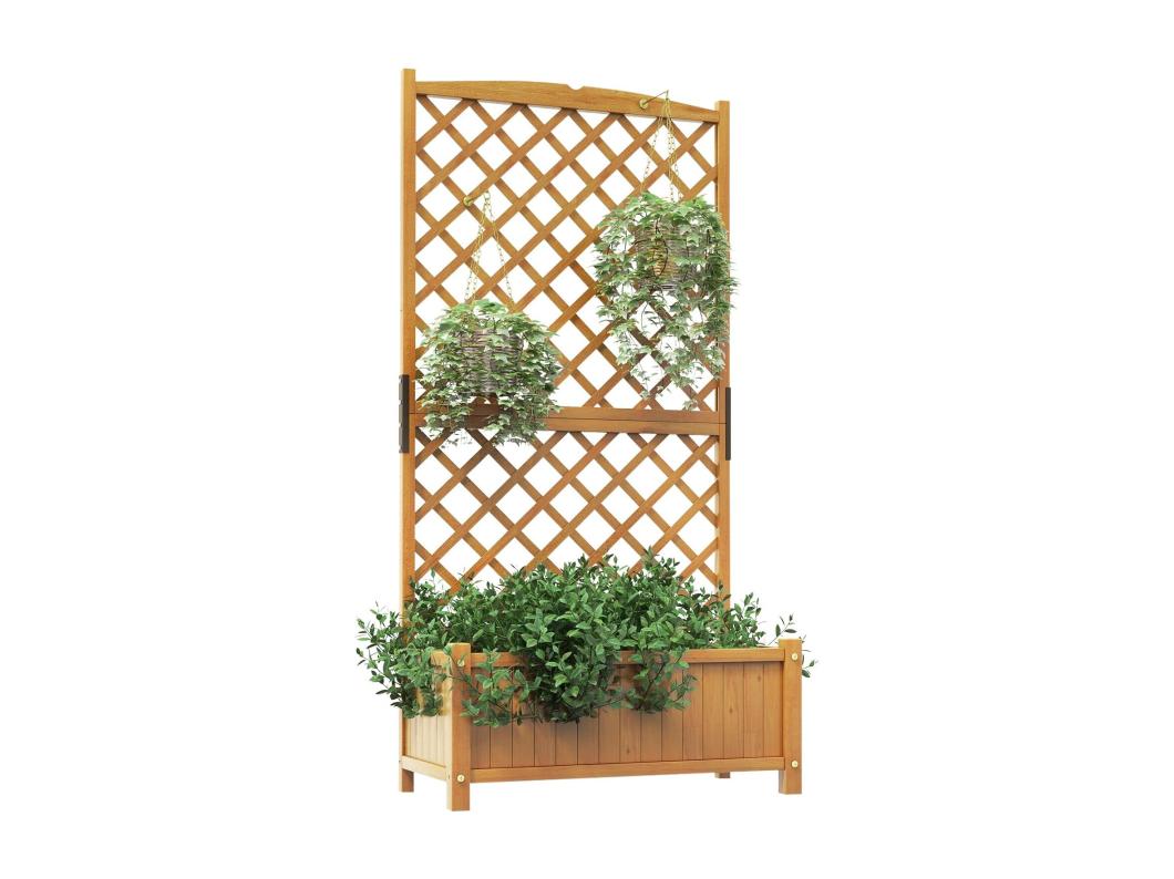 Spalier met bloembak van dennenhout, plantenbak voor klimplanten, verhoogd bloembed met rankrooster en drainagegat, bloembak voor tuin, binnenplaats, balkon, tuinhekwerk, rankkastSF5145