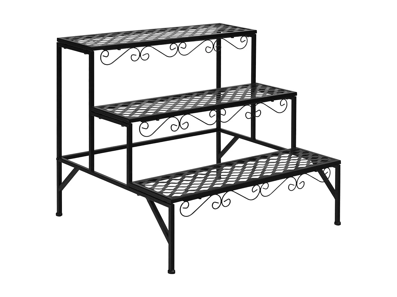 Metalen bloementrap, 3-traps bloemenrek, plantenstandaard, plantenrek met antislip voeten, plantentrap, plantenpotten voor tuin balkon, 70 x 21 x 60,5 cm, zwart