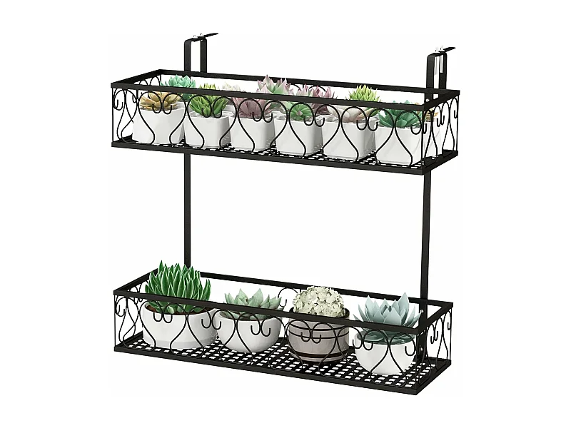 Bloemenrek om op te hangen, metalen bloempothouder, hangrek met verstelbare haken, potplantenhouder voor tuin, balkon, terras, reling, plantenrek, zwart