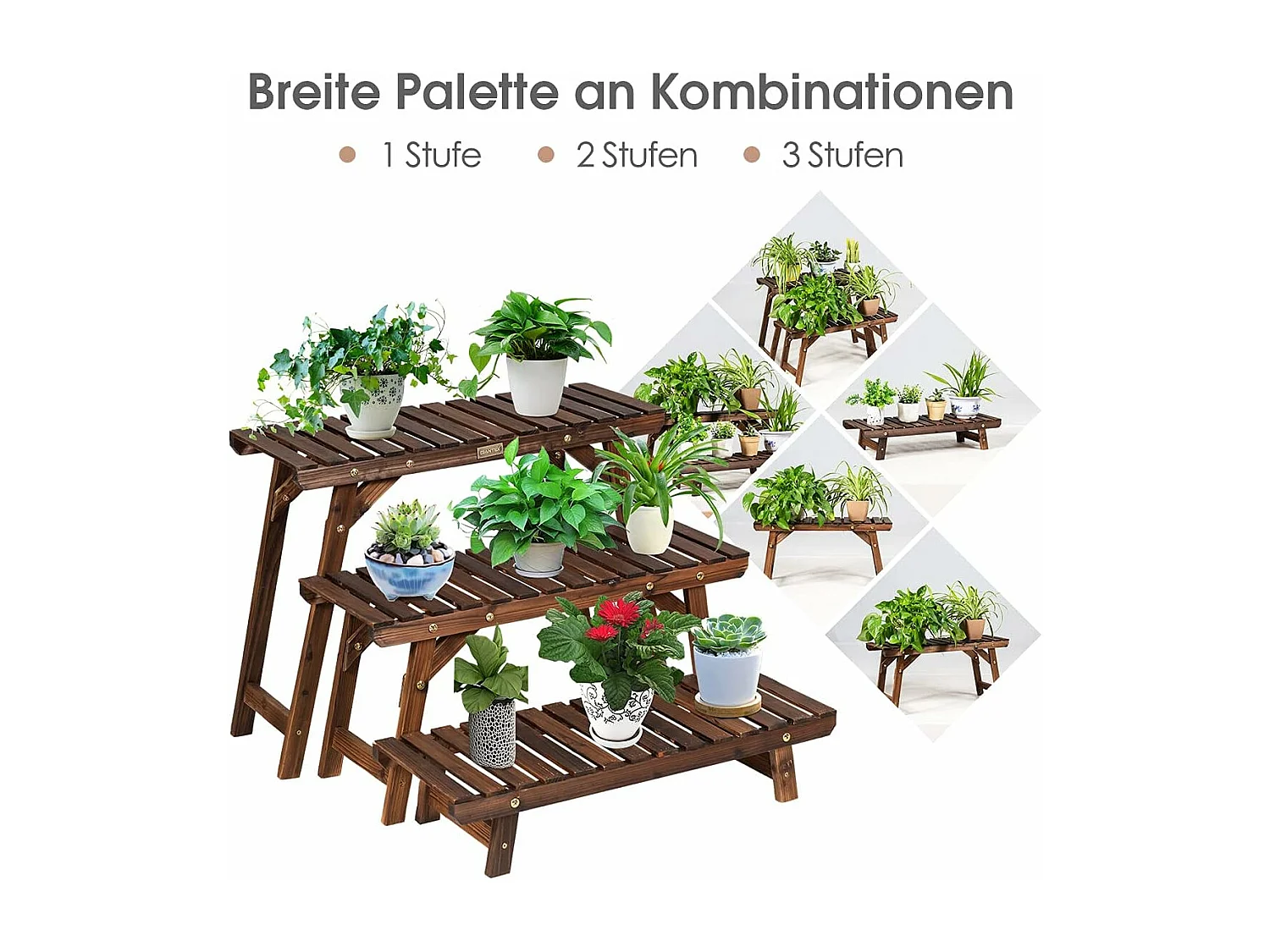 3-delig bloemenstandaard houten plantenrek bloemenrek bloementrap tuin plantentrap vrijstaand, houten rek meerdere verdiepingen