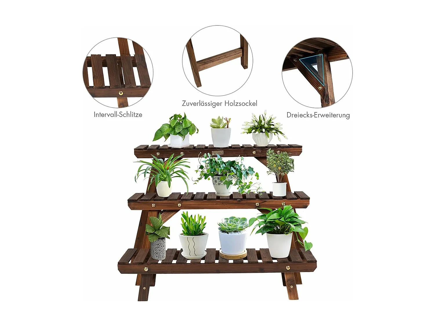 3-delig bloemenstandaard houten plantenrek bloemenrek bloementrap tuin plantentrap vrijstaand, houten rek meerdere verdiepingen