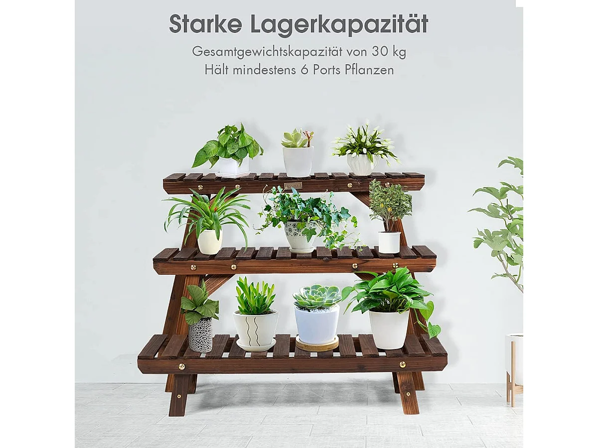 3-delig bloemenstandaard houten plantenrek bloemenrek bloementrap tuin plantentrap vrijstaand, houten rek meerdere verdiepingen