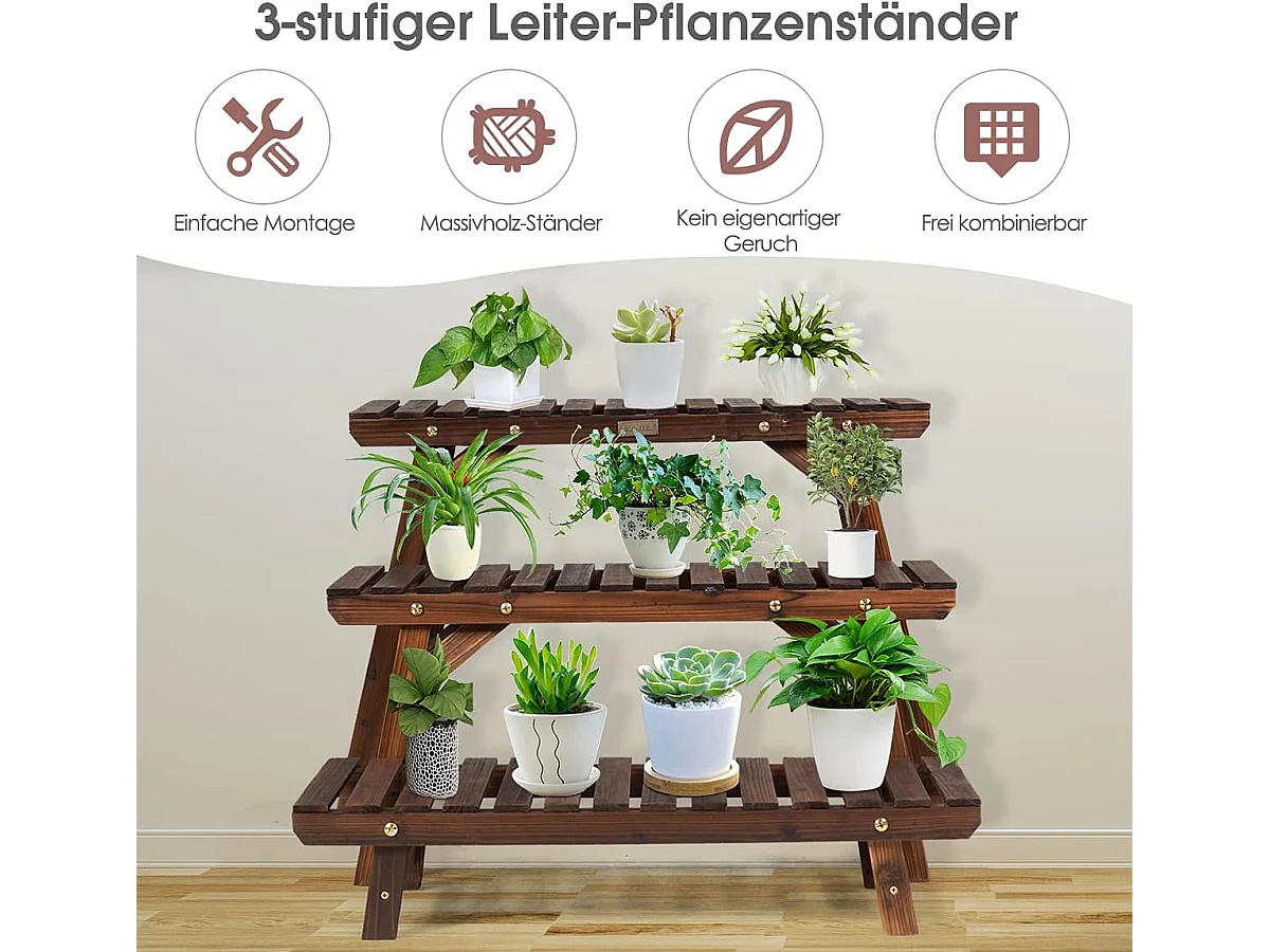 3-delig bloemenstandaard houten plantenrek bloemenrek bloementrap tuin plantentrap vrijstaand, houten rek meerdere verdiepingen