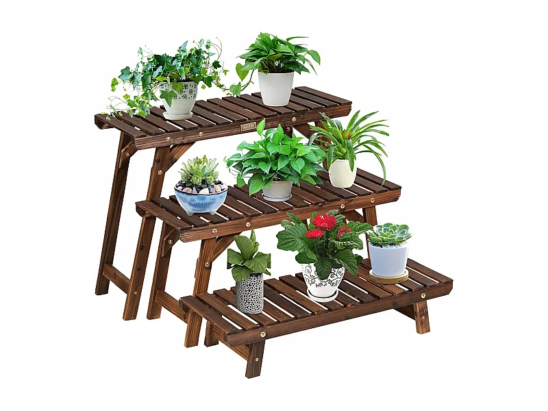 3-delig bloemenstandaard houten plantenrek bloemenrek bloementrap tuin plantentrap vrijstaand, houten rek meerdere verdiepingen