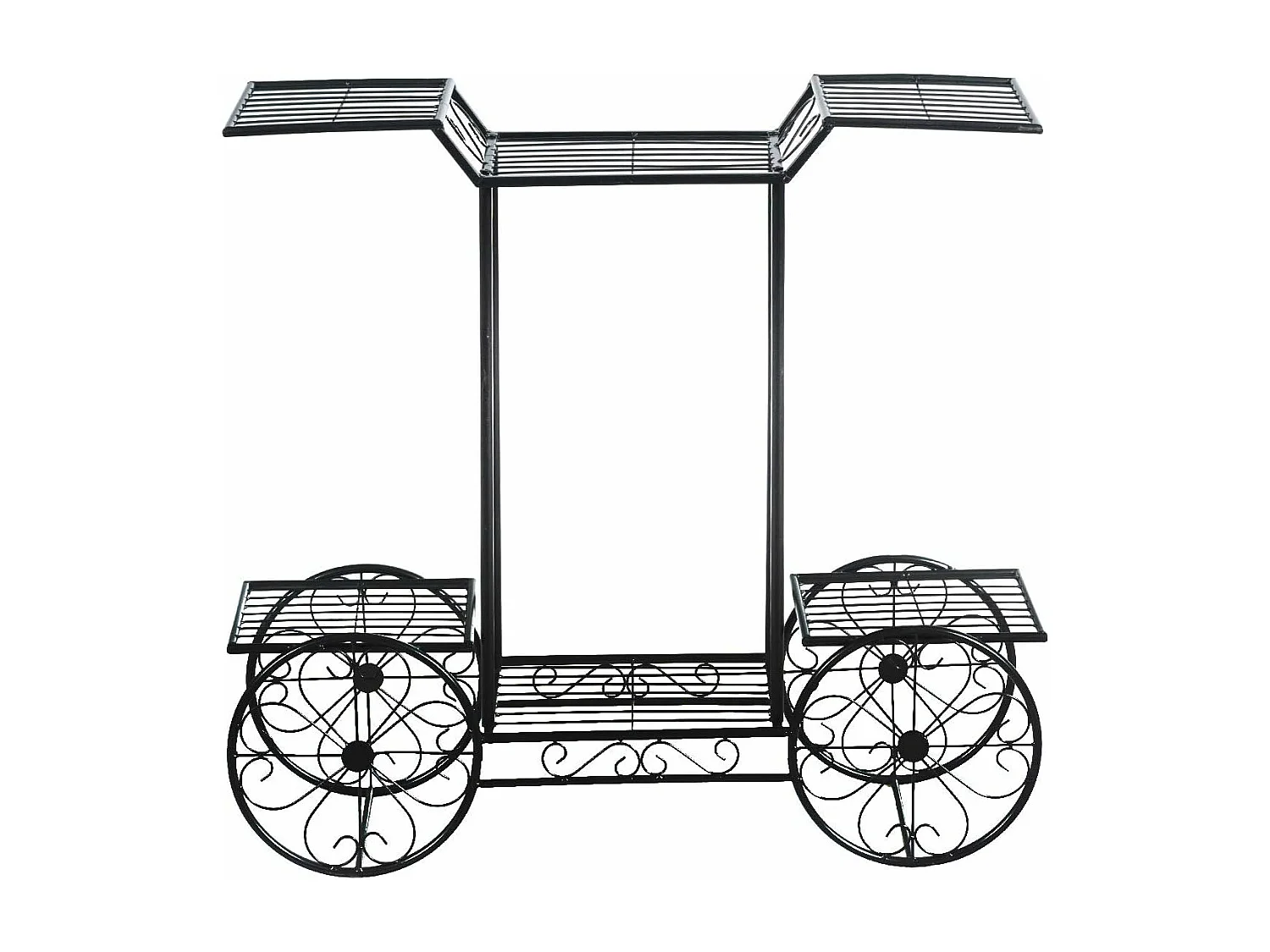 Plantenrek metaal, bloemenrek zwart, bloemenstandaard met 6 planken, plantenhouder voor binnen en buiten, plantenstandaard balkon tuin, vrijstaande bloemenwagen