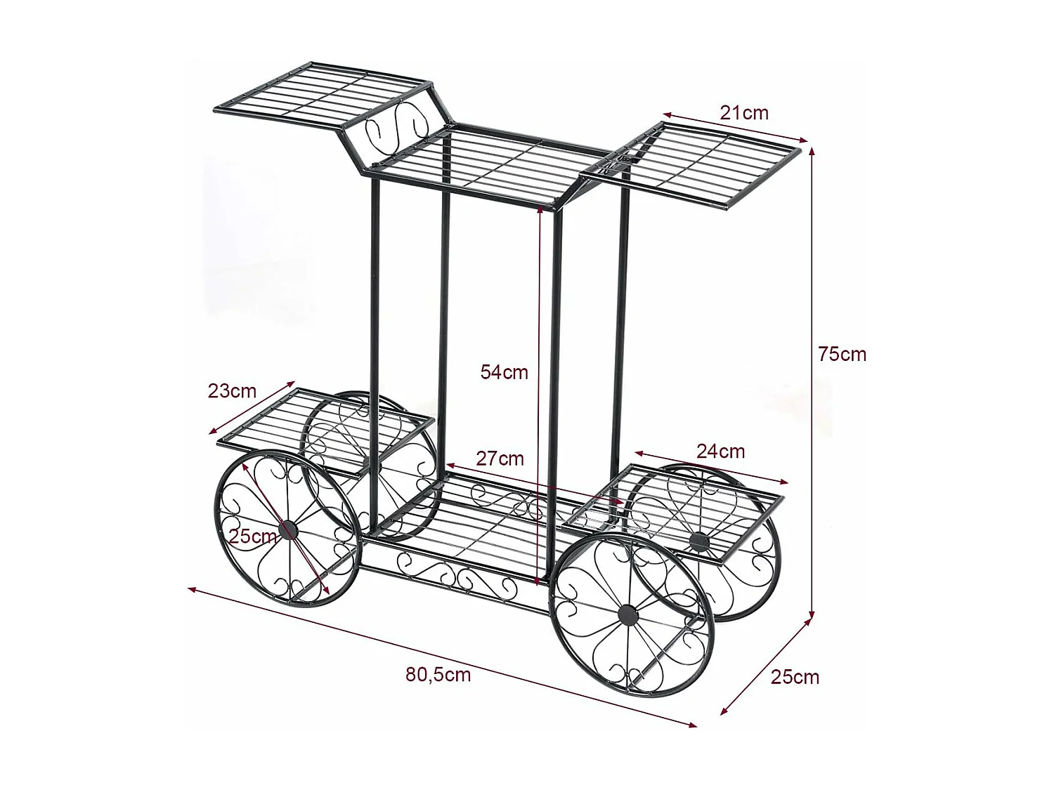 Plantenrek metaal, bloemenrek zwart, bloemenstandaard met 6 planken, plantenhouder voor binnen en buiten, plantenstandaard balkon tuin, vrijstaande bloemenwagen