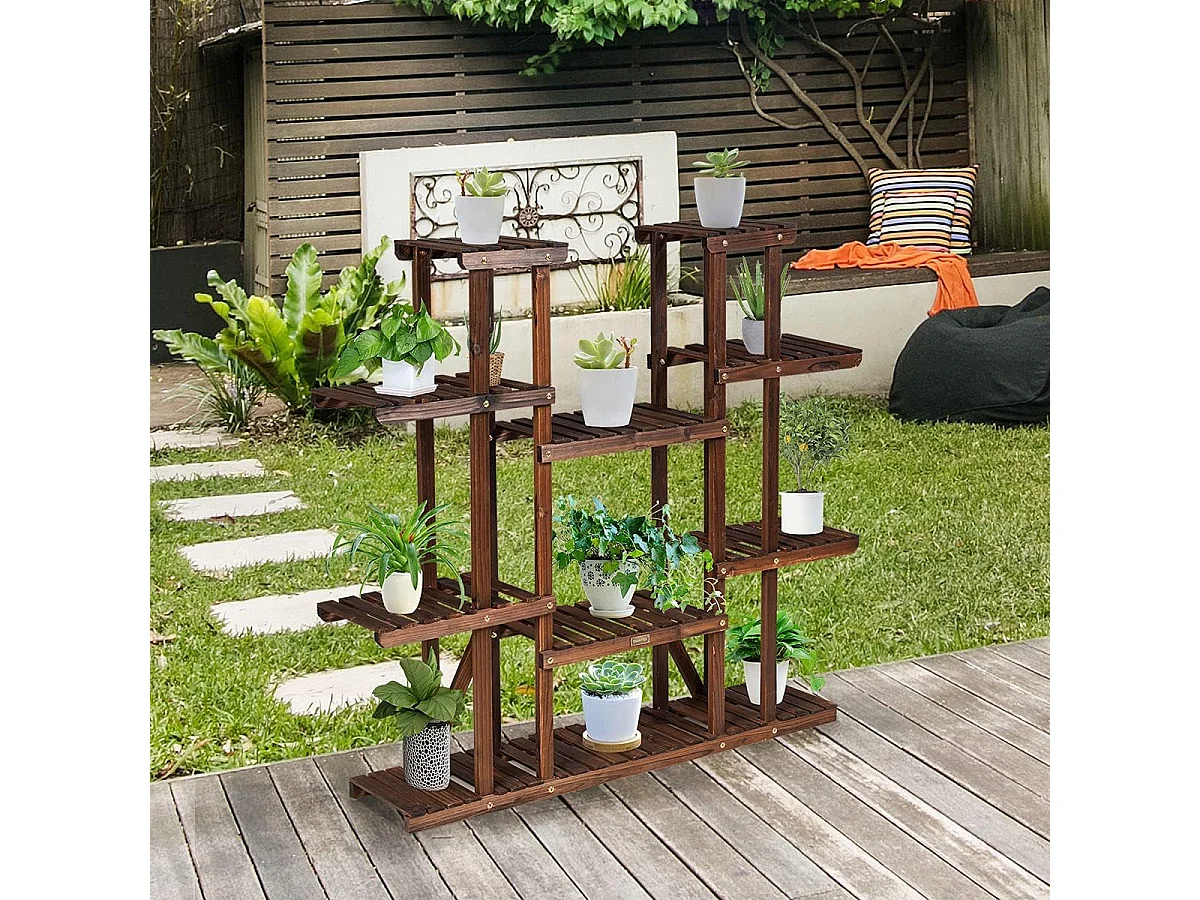 Plantenrek bloemenrek, bloemenstandaard hout, bloementrap tuin, plantentrap meerdere verdiepingen, houten rek (9 etages, 125 x 25 x 114 cm)