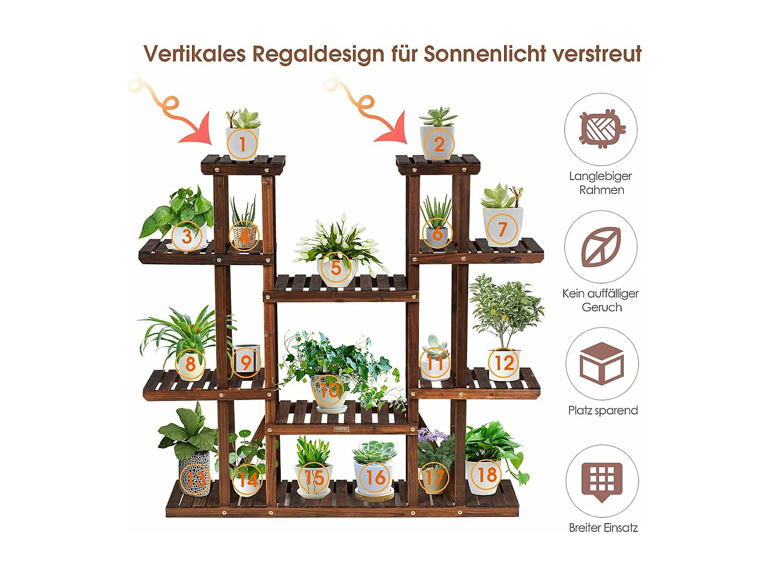 Plantenrek bloemenrek, bloemenstandaard hout, bloementrap tuin, plantentrap meerdere verdiepingen, houten rek (9 etages, 125 x 25 x 114 cm)