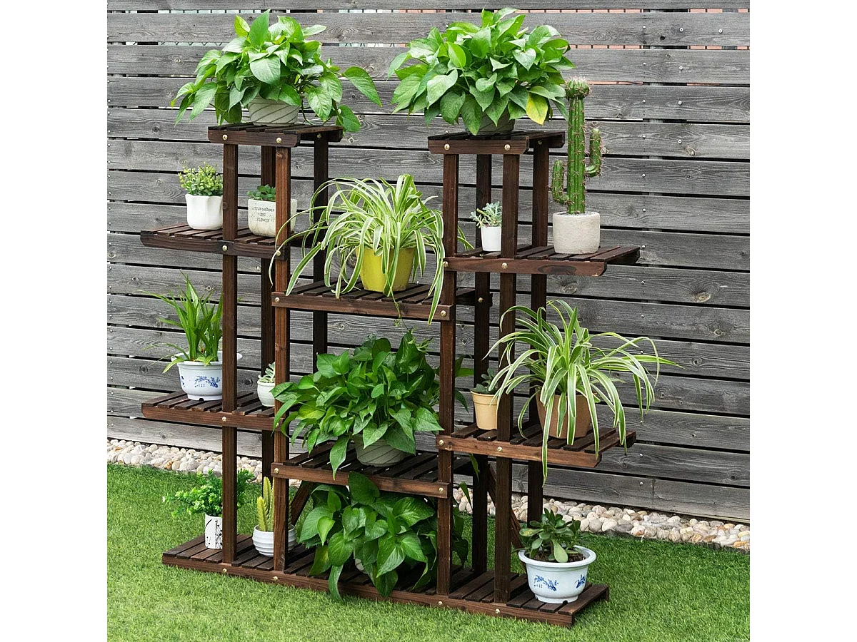 Plantenrek bloemenrek, bloemenstandaard hout, bloementrap tuin, plantentrap meerdere verdiepingen, houten rek (9 etages, 125 x 25 x 114 cm)