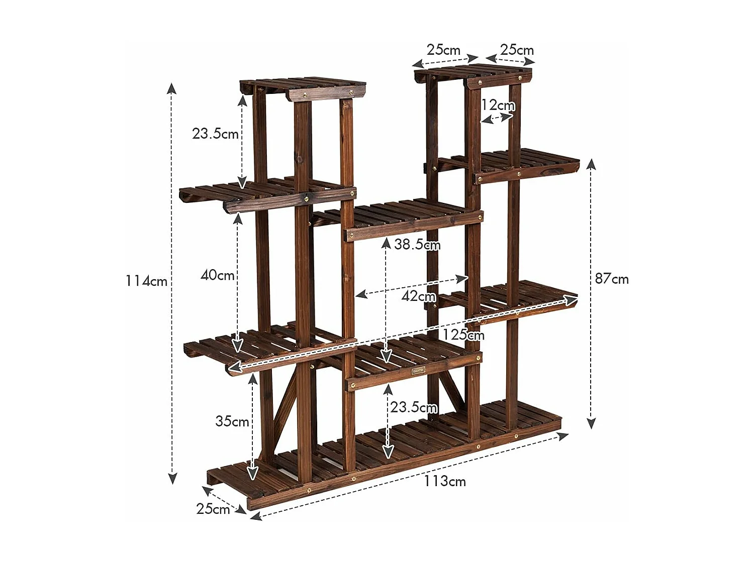 Plantenrek bloemenrek, bloemenstandaard hout, bloementrap tuin, plantentrap meerdere verdiepingen, houten rek (9 etages, 125 x 25 x 114 cm)