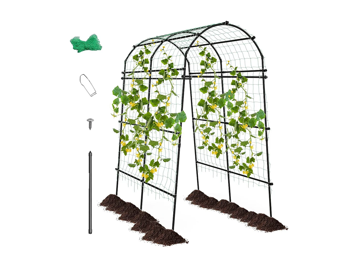 Tuinboog voor klimplanten, 230 cm hoog rankrooster met PE-gecoate metalen structuur, klimhulp, rozenboog, boog voor groenten, fruit, bloemen
