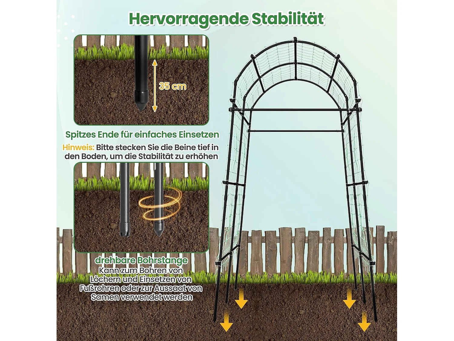 Tuinboog voor klimplanten, 230 cm hoog rankrooster met PE-gecoate metalen structuur, klimhulp, rozenboog, boog voor groenten, fruit, bloemen