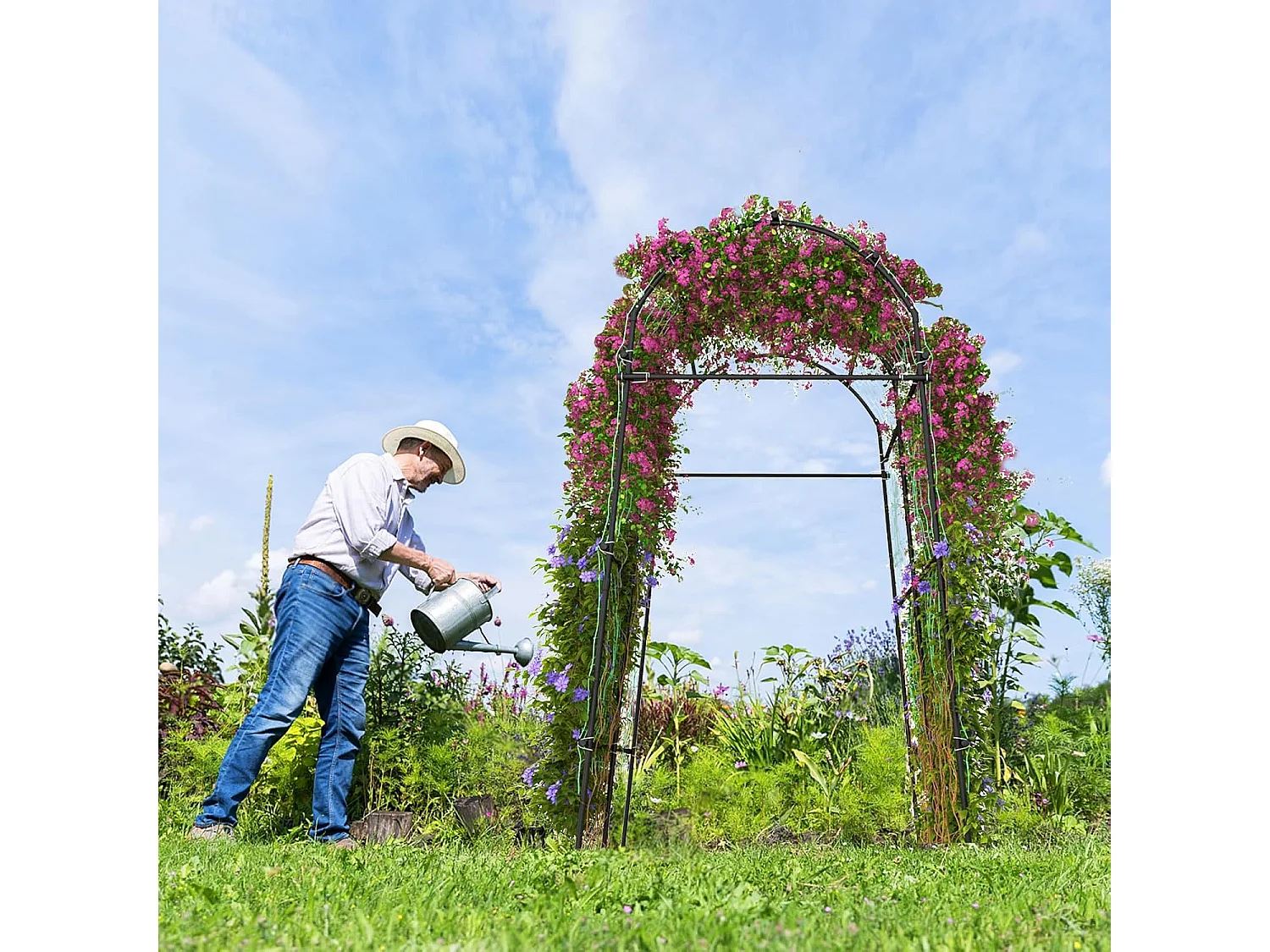 Tuinboog voor klimplanten, 230 cm hoog rankrooster met PE-gecoate metalen structuur, klimhulp, rozenboog, boog voor groenten, fruit, bloemen