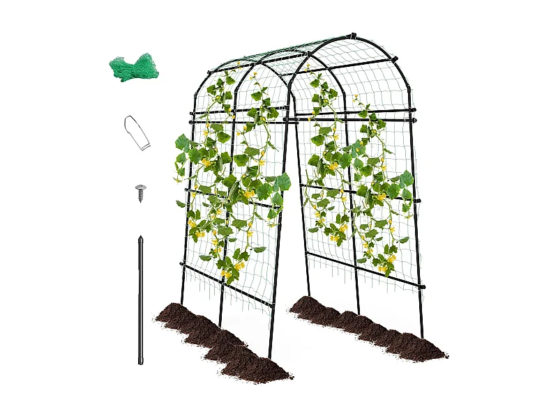 Tuinboog voor klimplanten, 230 cm hoog rankrooster met PE-gecoate metalen structuur, klimhulp, rozenboog, boog voor groenten, fruit, bloemen