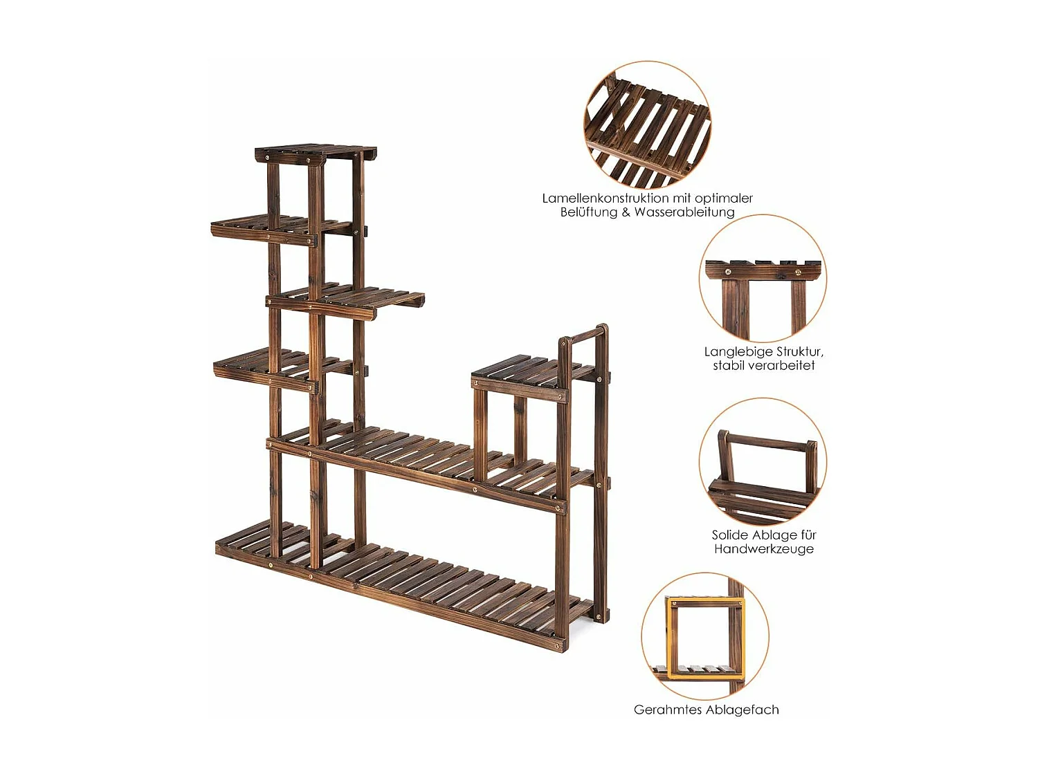 Plantenrek bloemenrek, bloemenstandaard hout, bloementrap tuin, plantentrap meerdere verdiepingen, houten rek (7 etages, 120 x 25 x 120 cm)