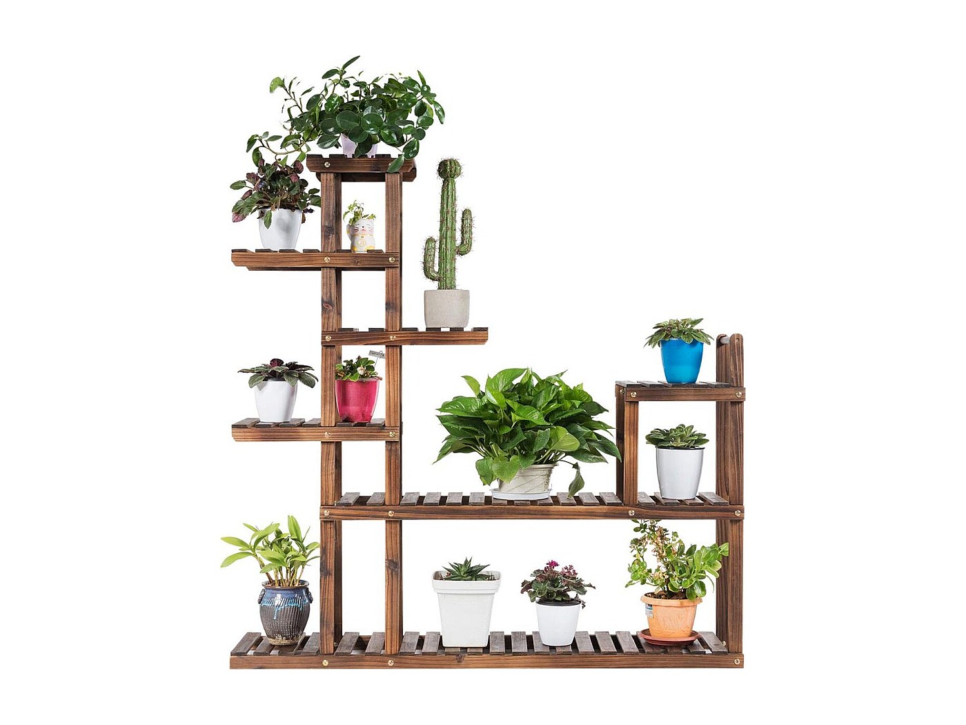 GIANTEX Plantenrek, bloemenrek, hout, bloemenstandaard, 6 niveaus, plantenrek, tuinrek, meerdere verdiepingen, rustiek, bloemenbank voor binnen en buiten, 125 x 25 x 114 cm