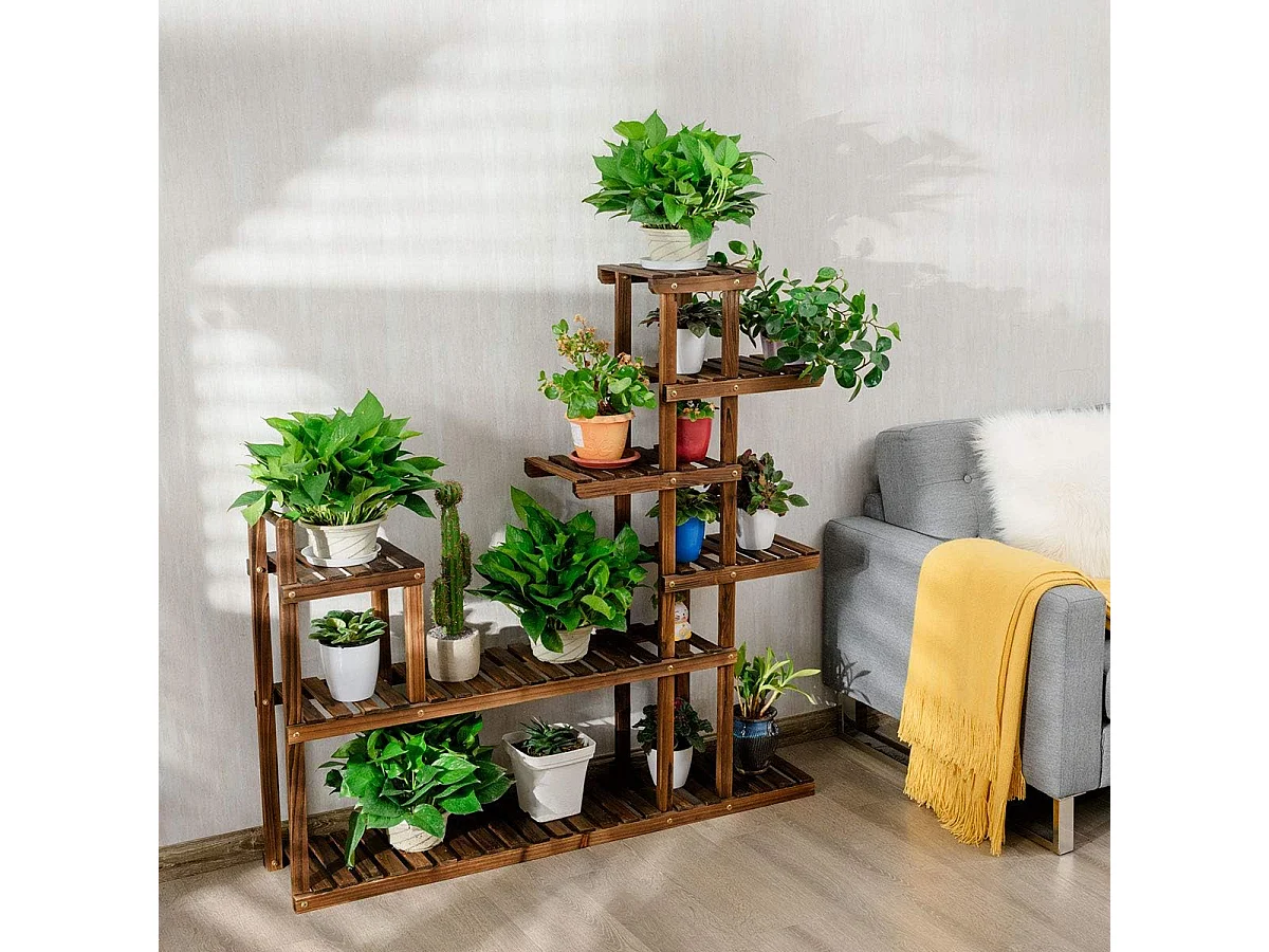 Plantenrek bloemenrek, bloemenstandaard hout, bloementrap tuin, plantentrap meerdere verdiepingen, houten rek (7 etages, 120 x 25 x 120 cm)