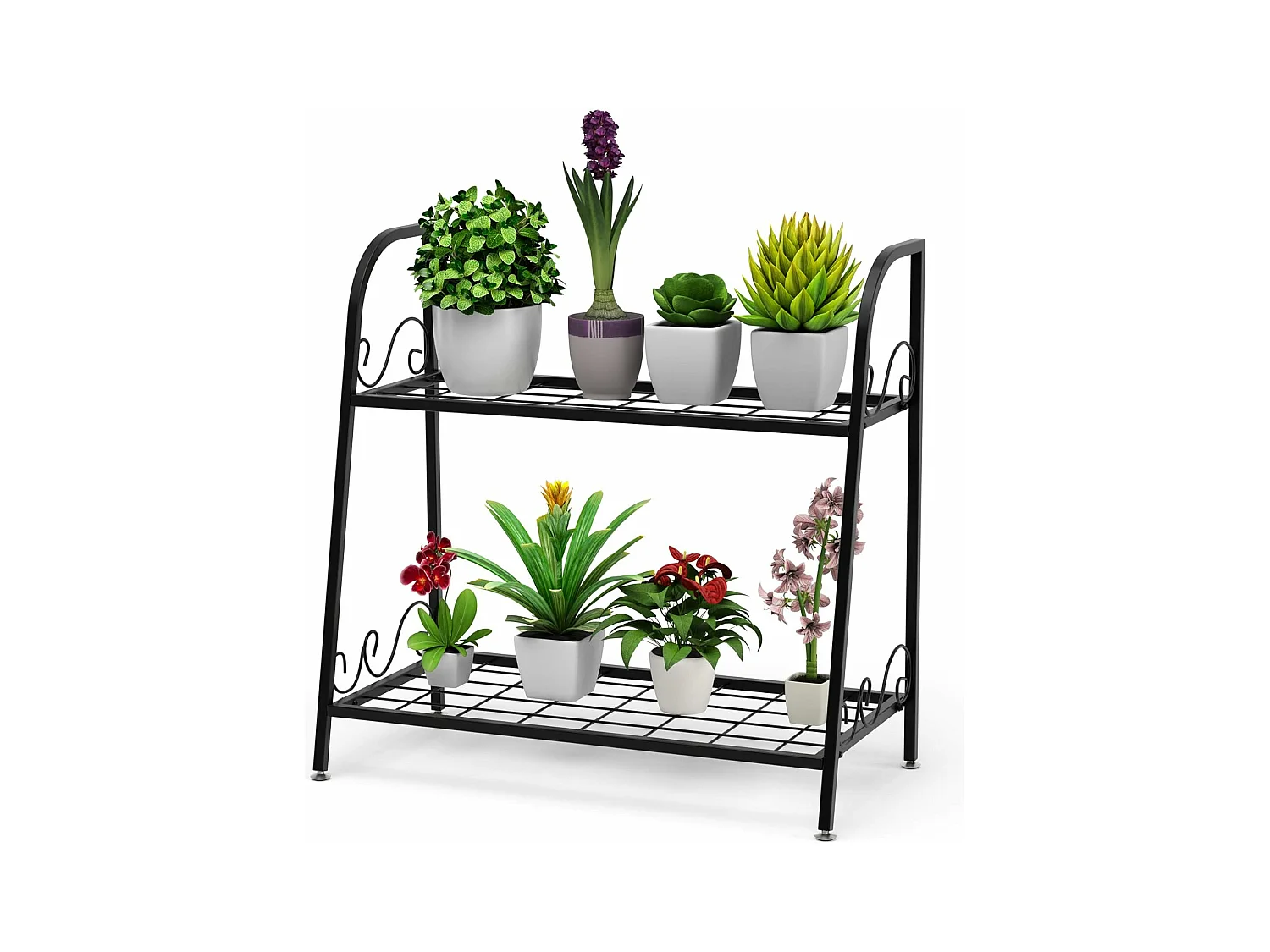2-traps metalen plantenstandaard, multifunctioneel plantenrek, tentoonstellingsrek, voor binnen en buiten, plantenrek, bloemenrek voor terras, tuin, balkon