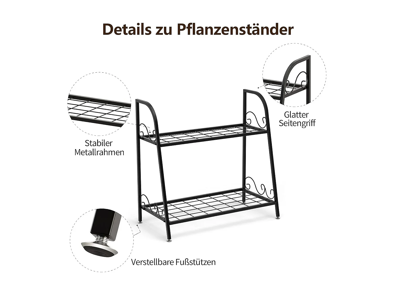 2-traps metalen plantenstandaard, multifunctioneel plantenrek, tentoonstellingsrek, voor binnen en buiten, plantenrek, bloemenrek voor terras, tuin, balkon